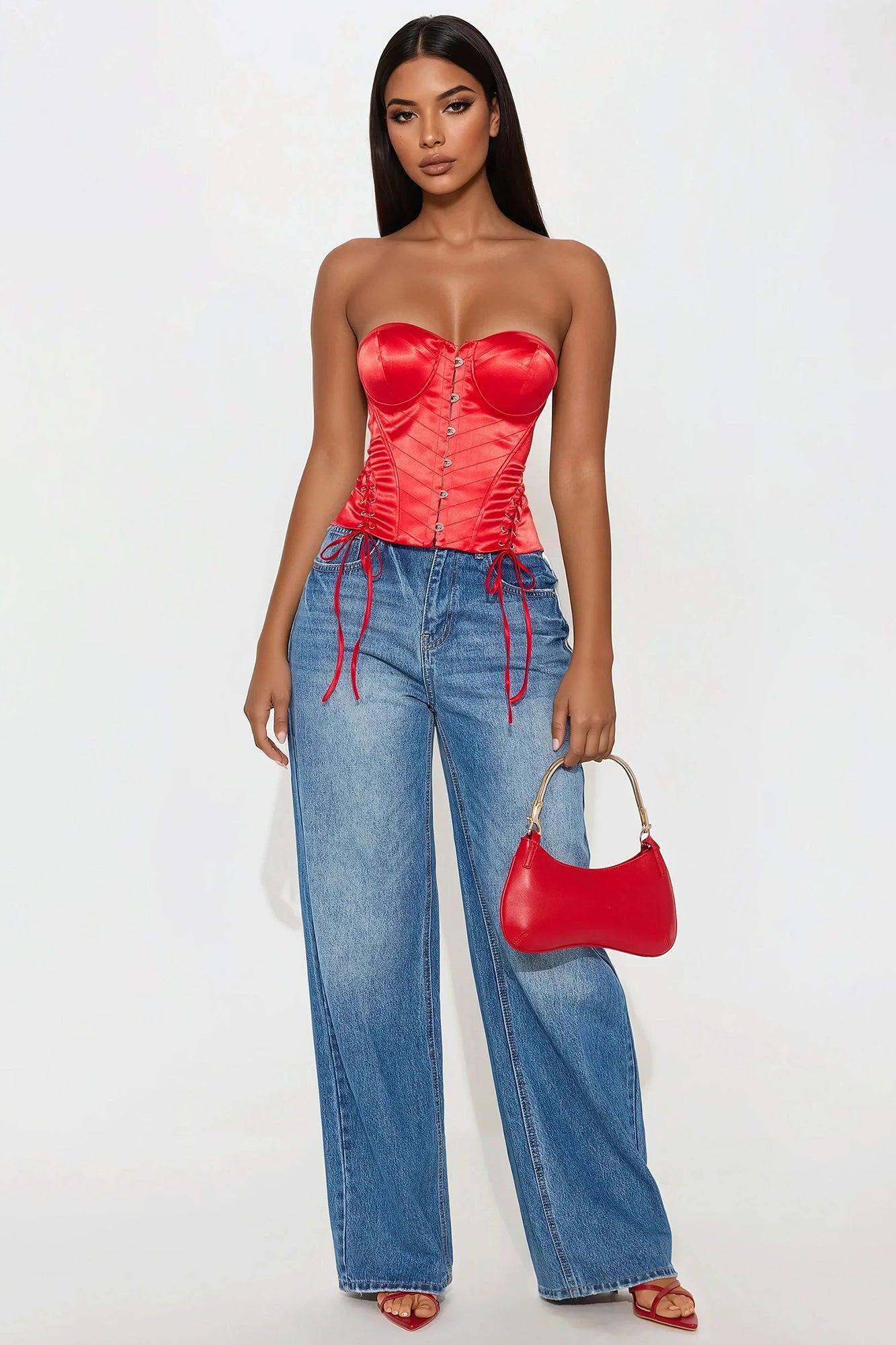 You Don't Know Me Satin Corset Top - Red Product Image