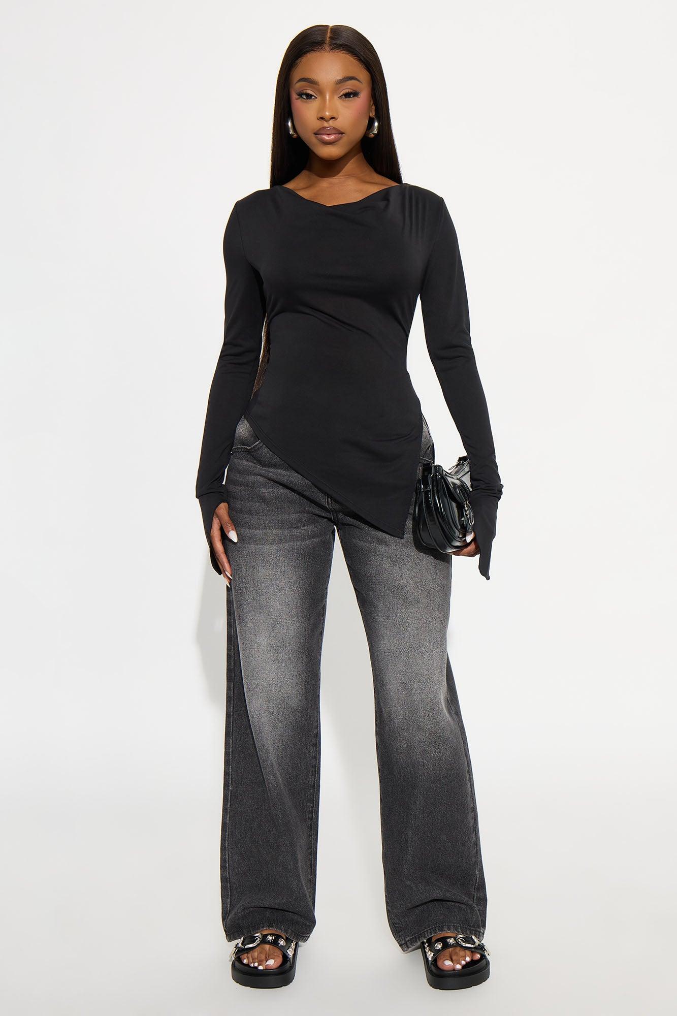 Perdie Cowl Neck Long Sleeve Top - Black Female Product Image