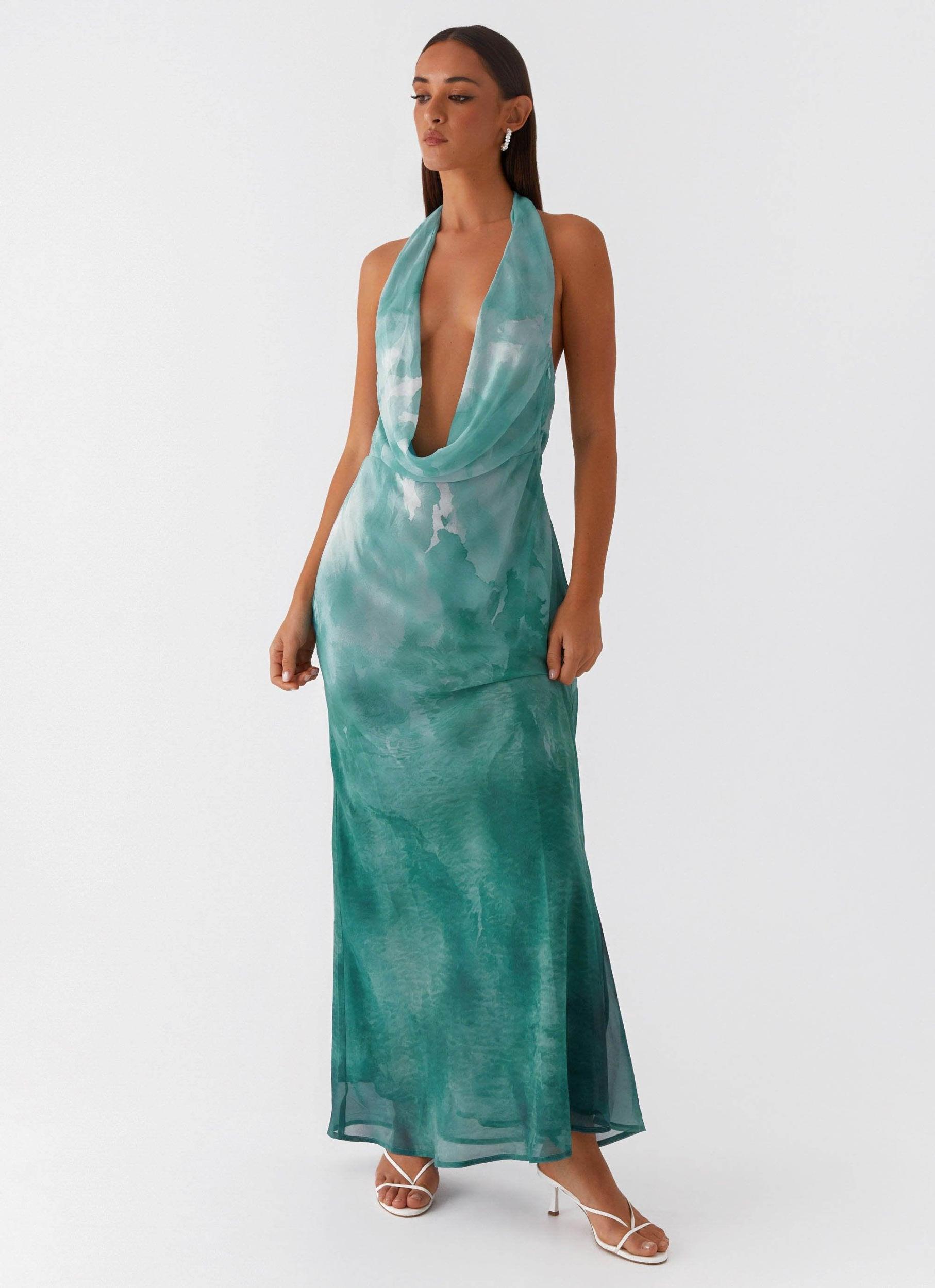 Nerissa Cowl Neck Maxi Dress - Green Tie Dye Product Image