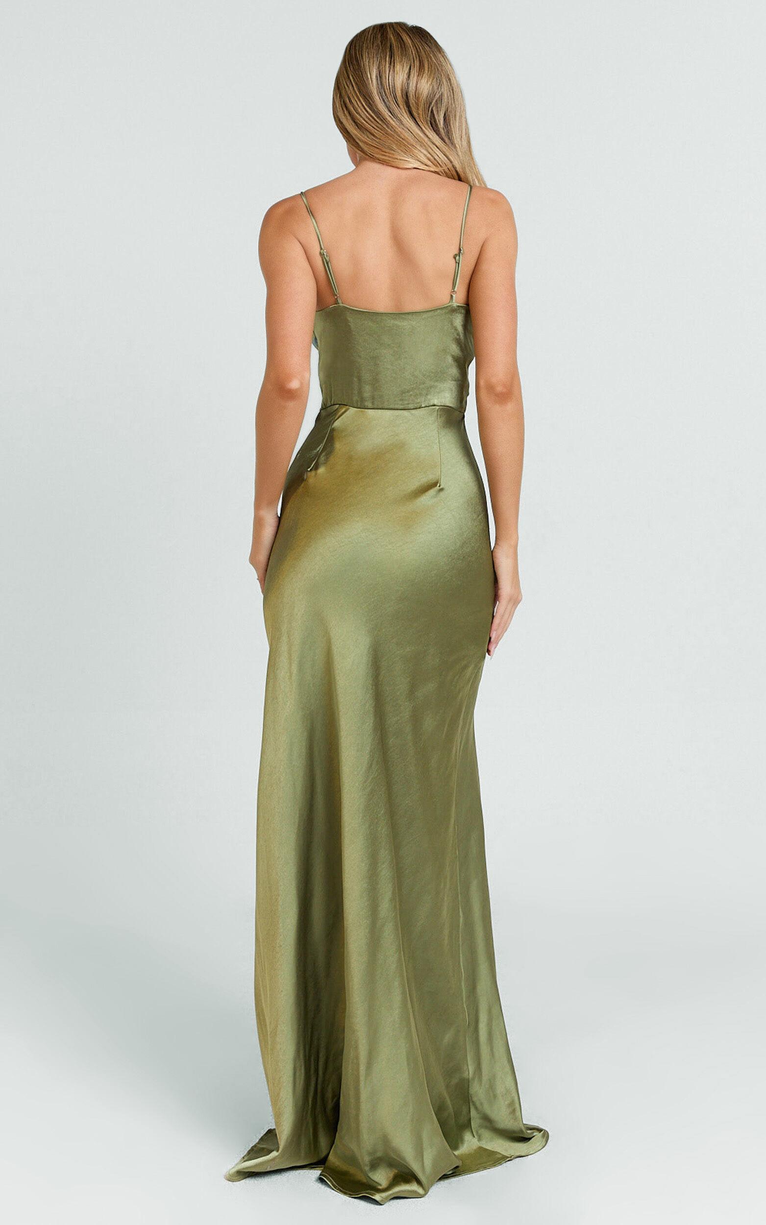 Quincy Maxi Dress - Satin Slip Dress in Olive Product Image