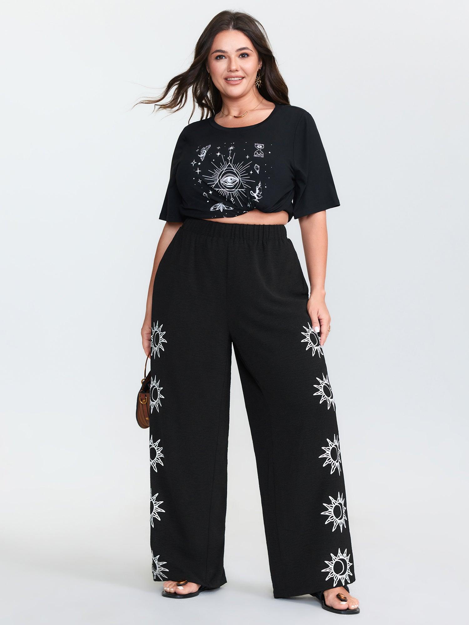 Monochrome Floral Pattern Pants Female Product Image