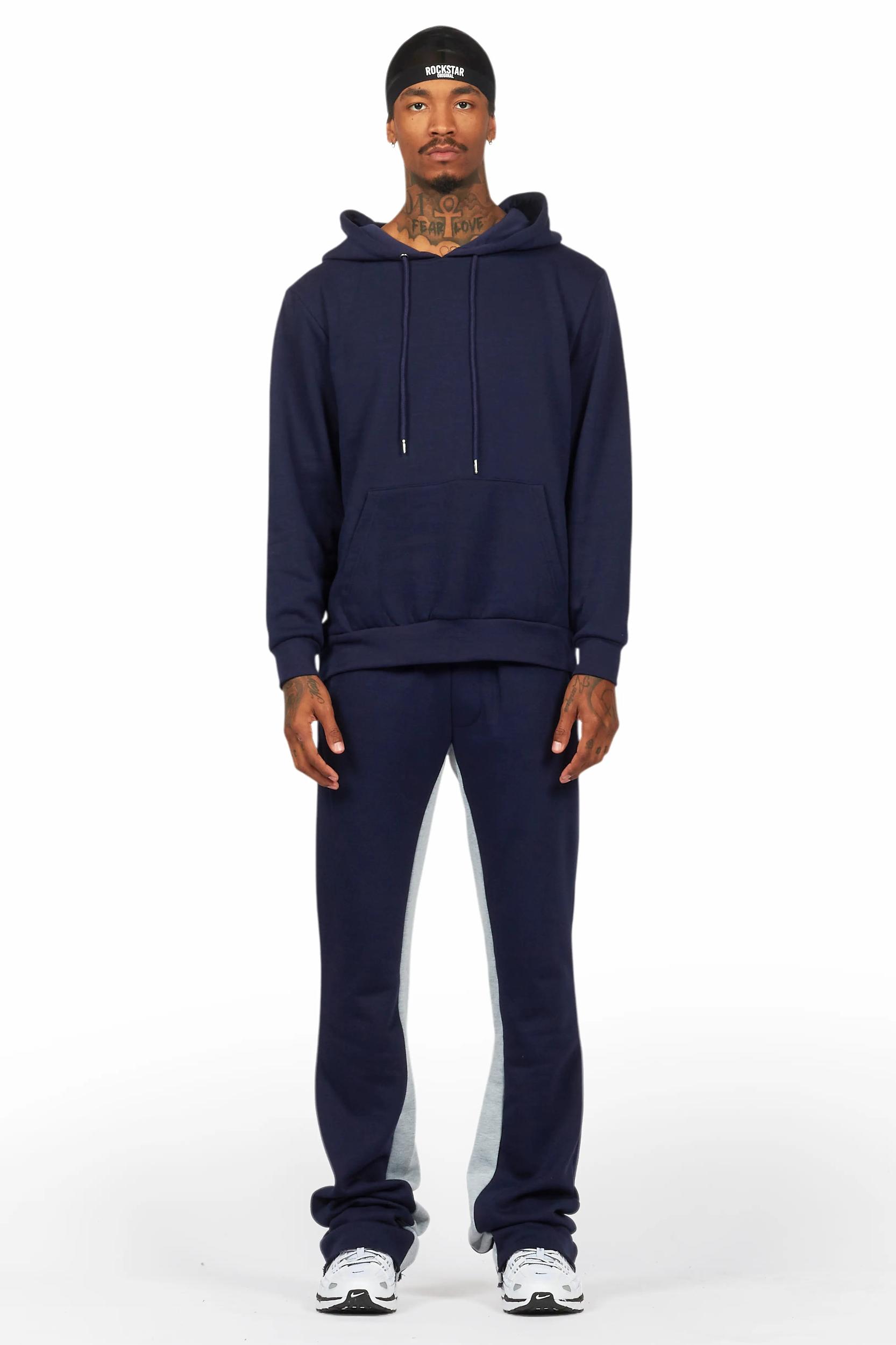 Basic Navy Hoodie/Baggy Track Pant Set Male Product Image