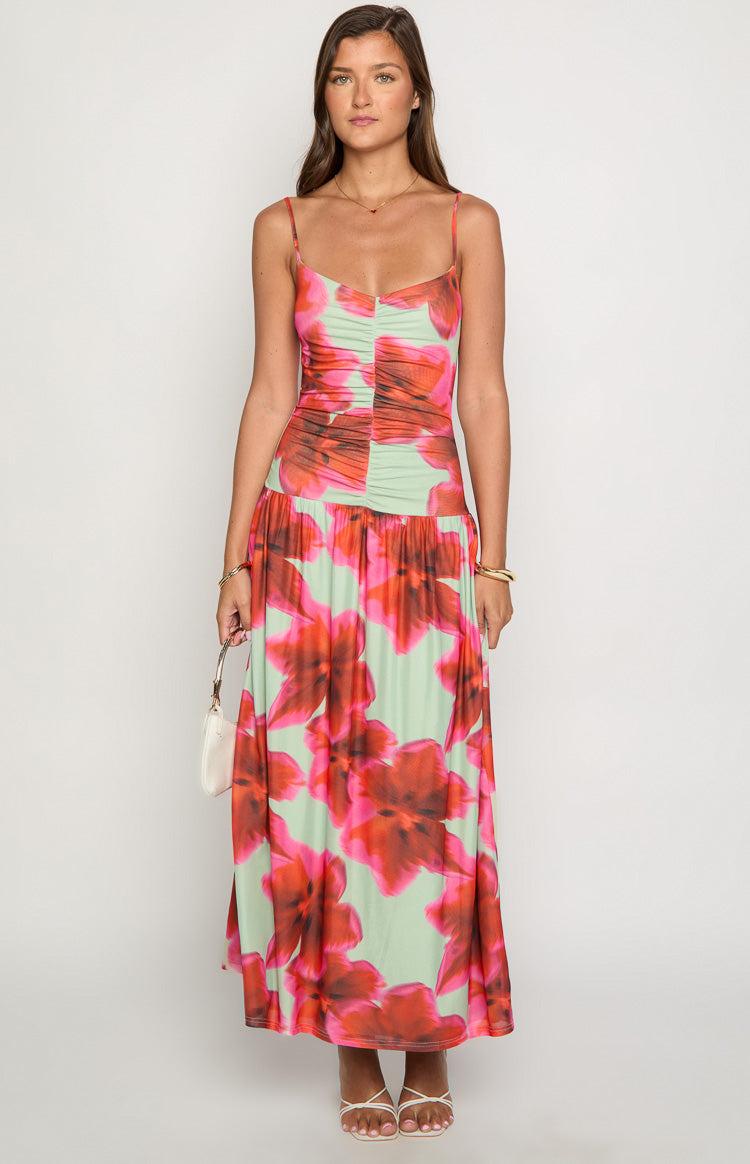 Lilliana Green Floral Print Maxi Dress Product Image