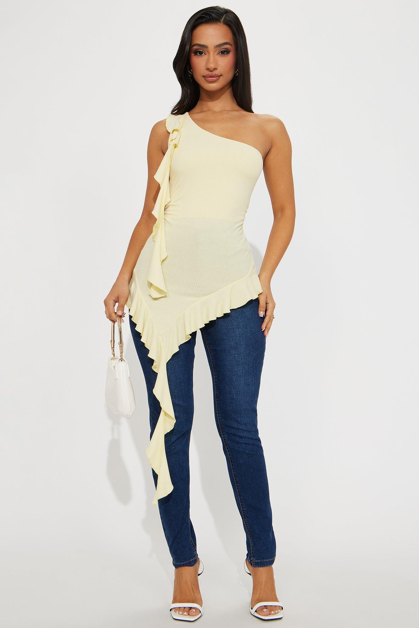 Sunday Treat Asymmetrical Ruffle Top - Butter Yellow Product Image
