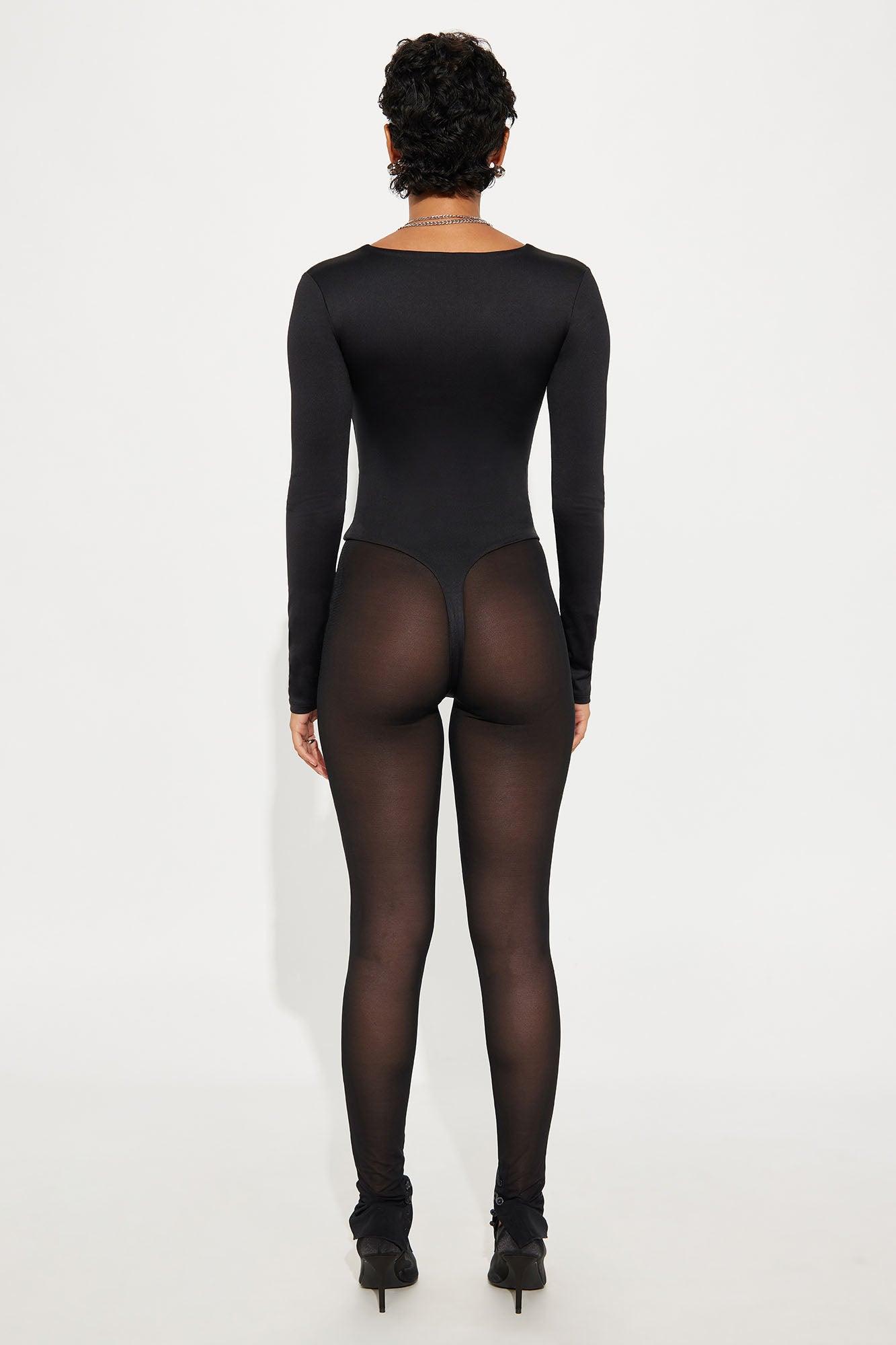 Contour Double Lined Long Sleeve Square Neck Bodysuit - Black Female Product Image