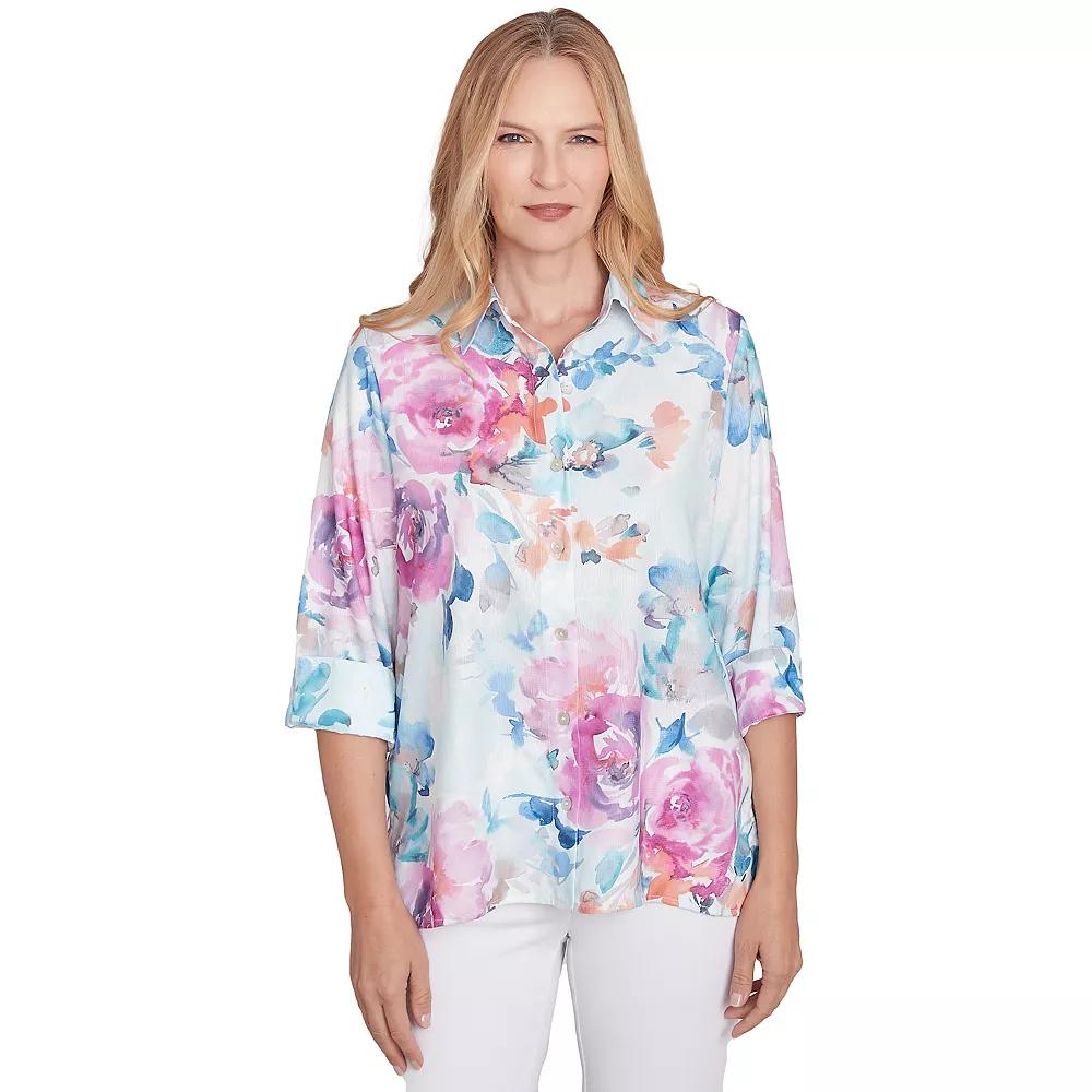Women's Alfred Dunner Floral Watercolor Button Down Top, Size: XL, Purple Product Image