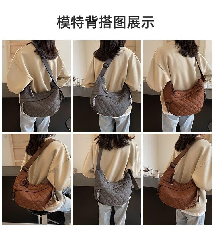 Quilted Nylon Plain Zip Crossbody Bag Product Image