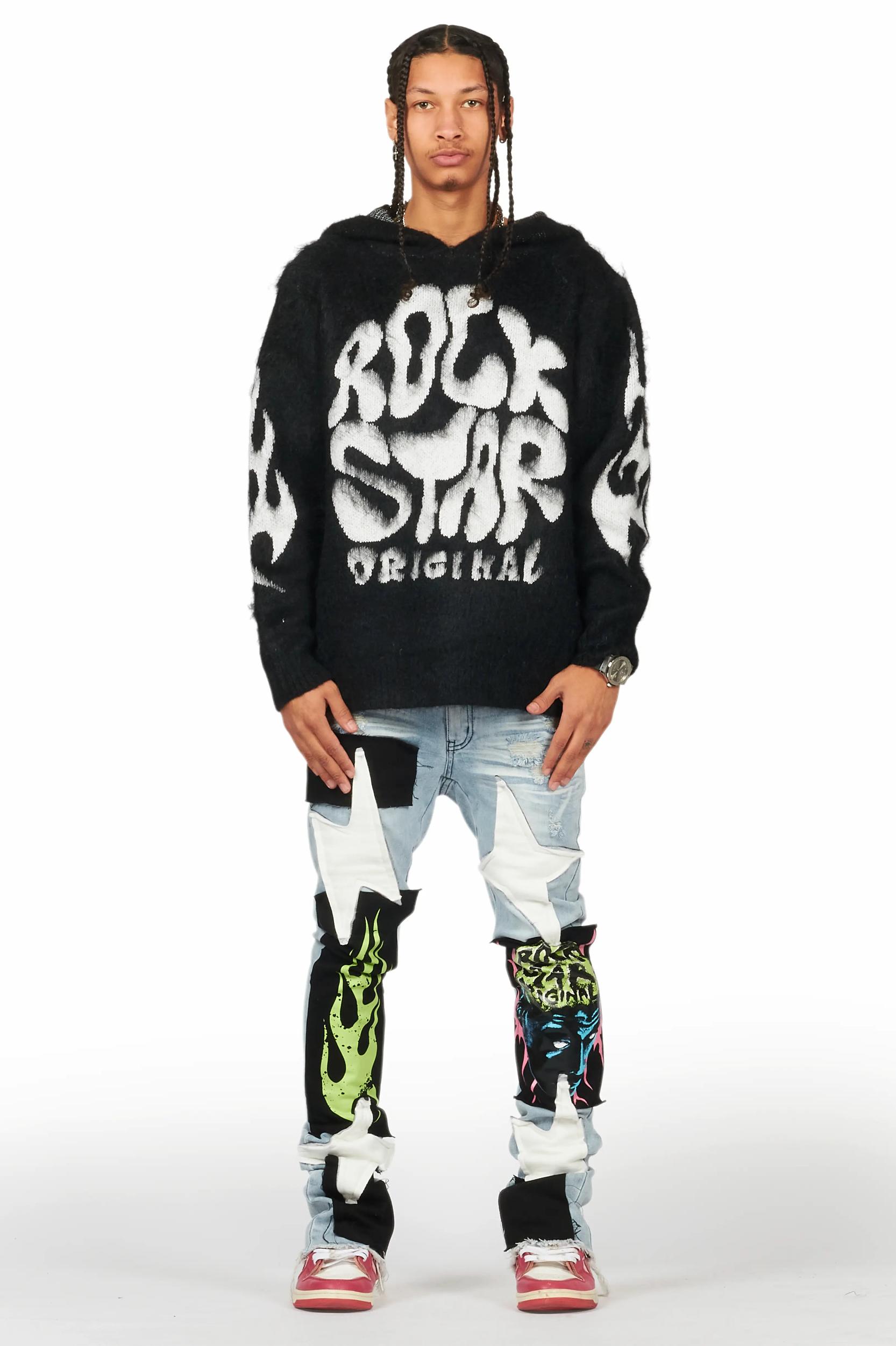 Hakon Black Graphic Knitted Mohair Hoodie Male Product Image