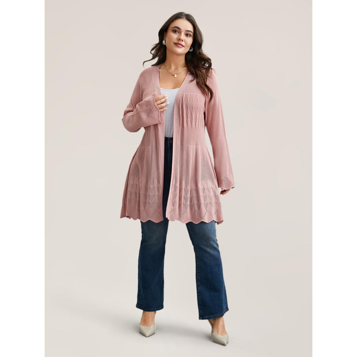 Plus Size Cut-Out Textured Open-Front Knit Cardigan Crepe Women Casual Loose Long Sleeve Everyday Cardigans BloomChic 28/5X Product Image