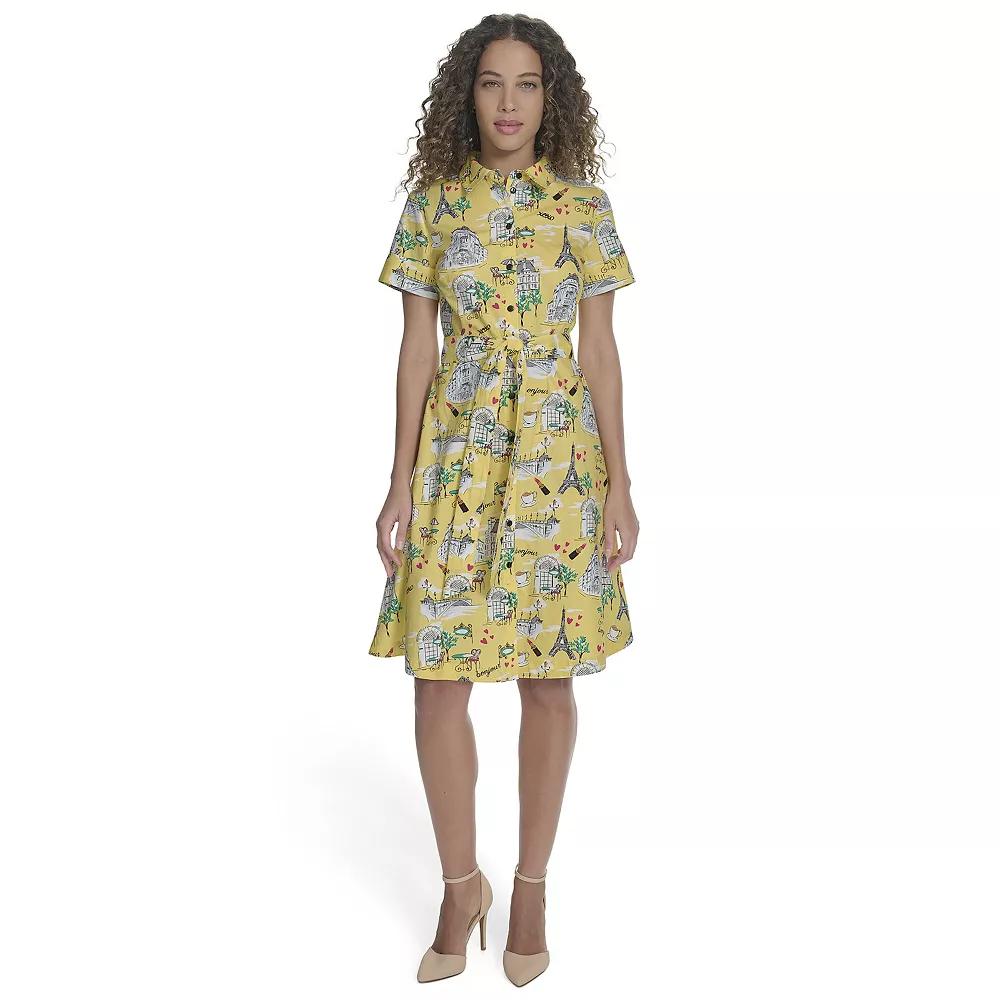 Women's La Nouvelle Renaissance Paris Print Short Sleeve Belted Dress,  Product Image