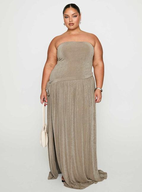 Inka Strapless Maxi Dress Taupe Curve Product Image