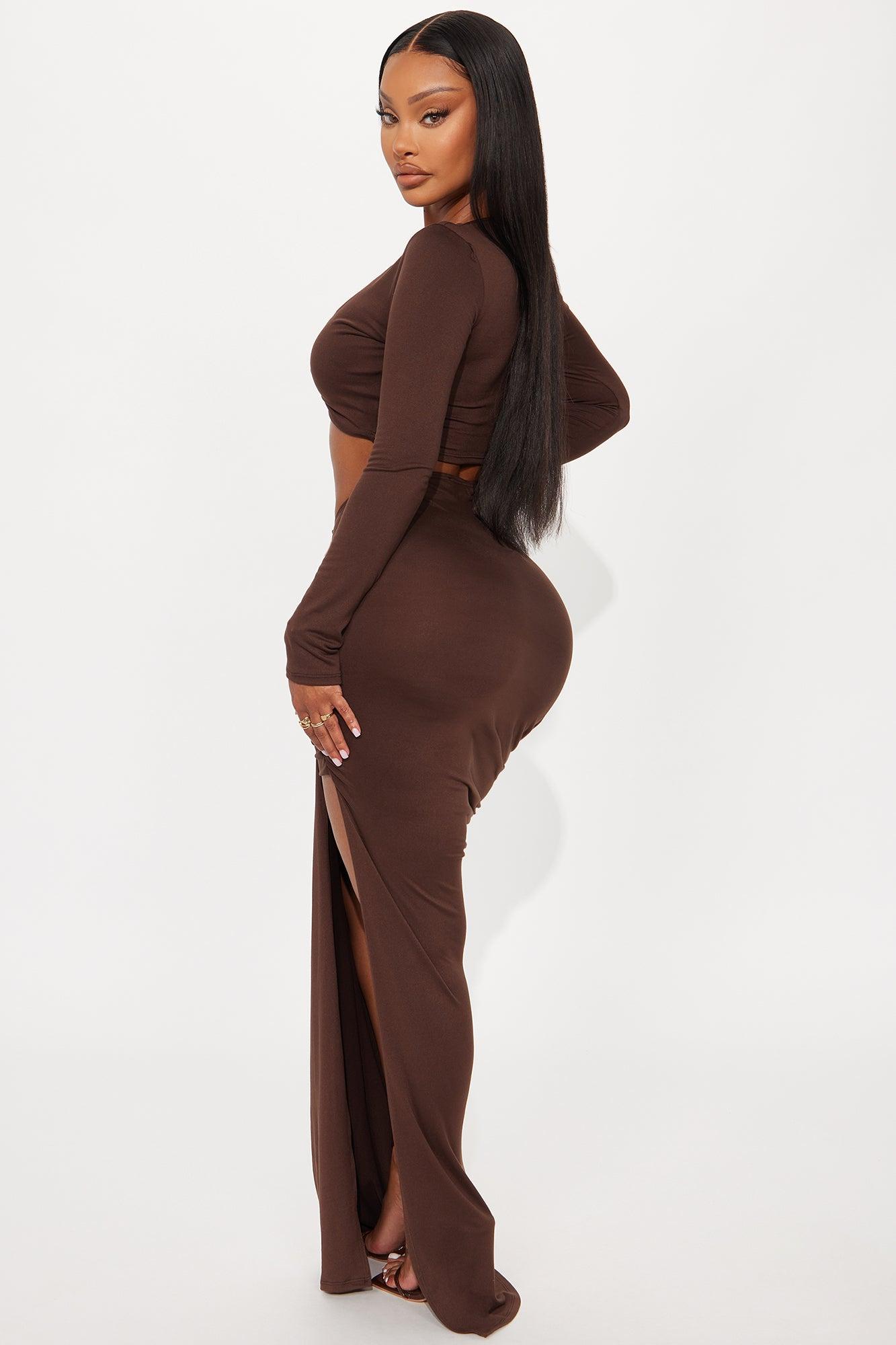 The Right Choice Draped Maxi Skirt Set - Brown Female Product Image