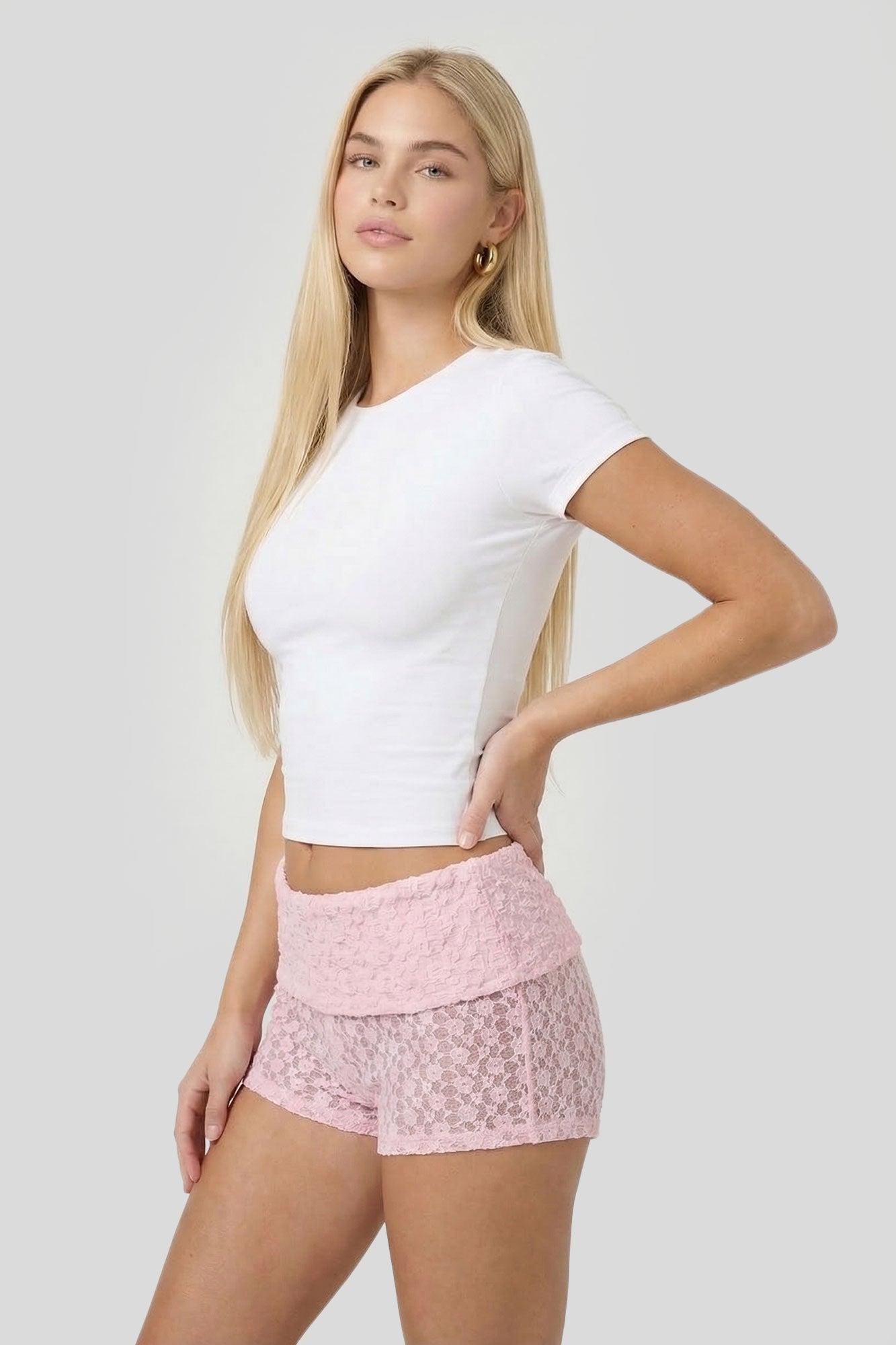 Lace Foldover Waist Micro Short Female Product Image