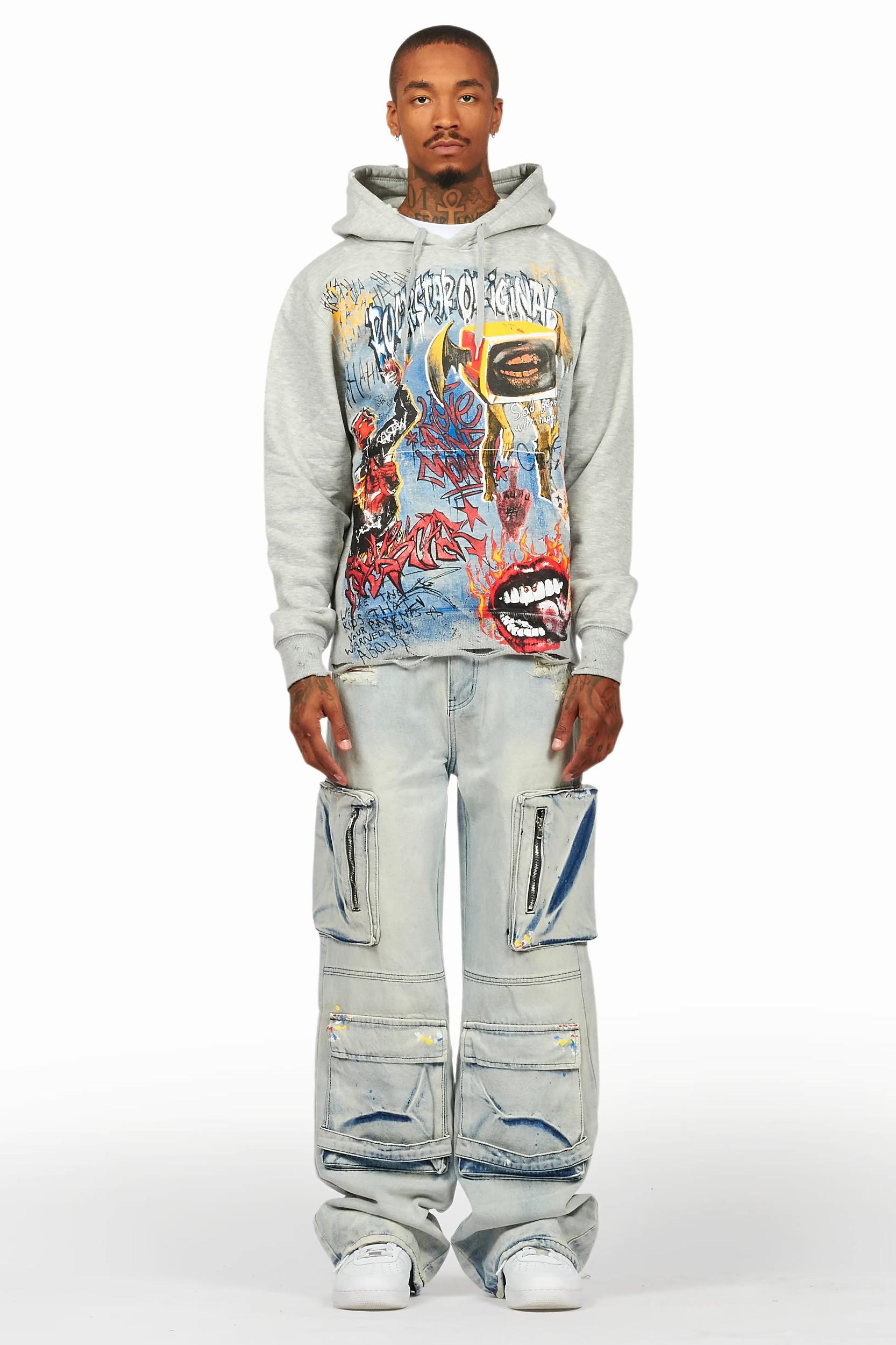 Yooz Grey/Blue Hoodie/Baggy Fit Jean Bundle Male Product Image