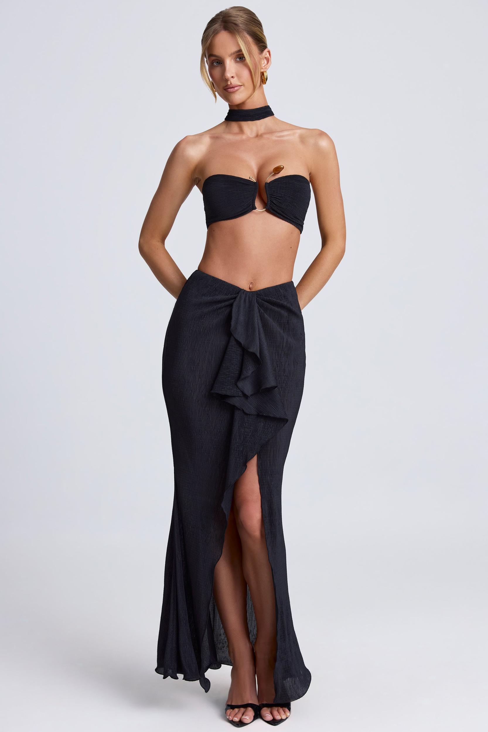 Ruffle-Trim Maxi Skirt in Black Product Image