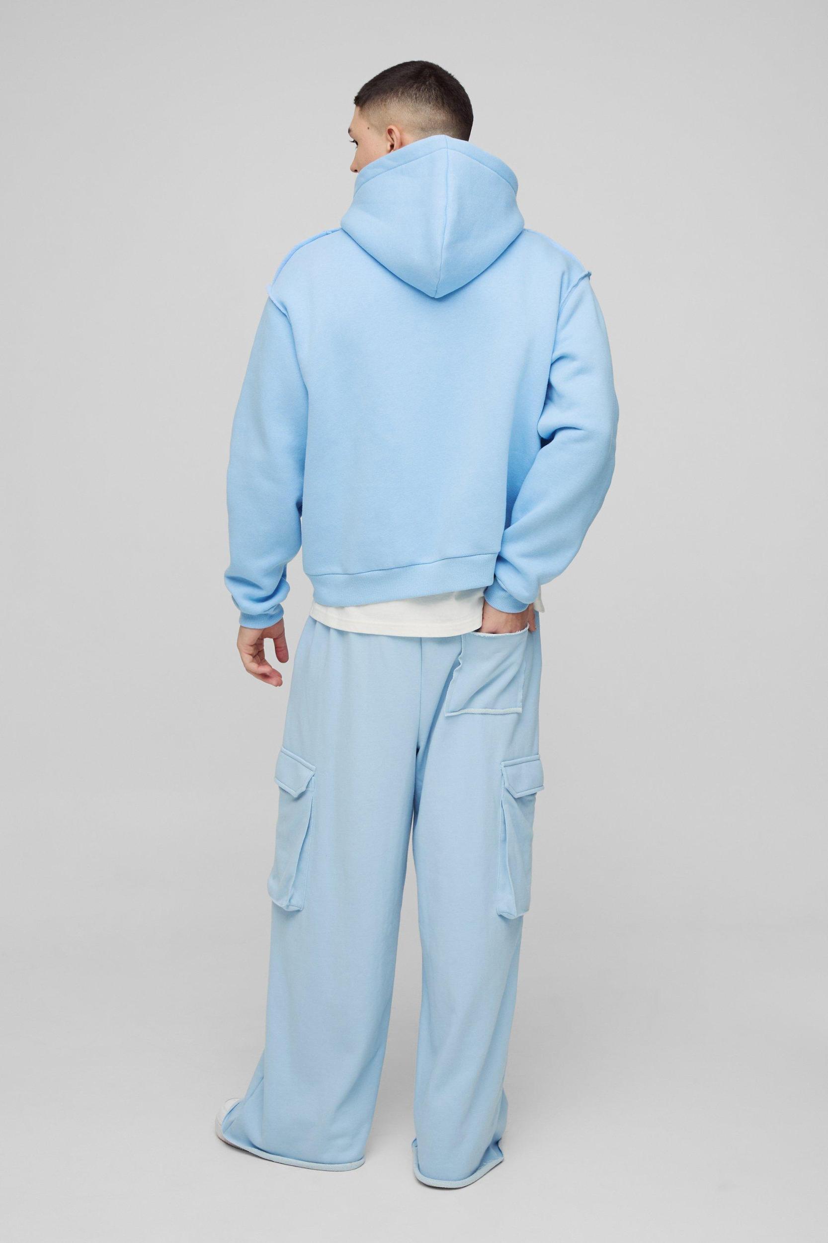 Extreme Wide Leg Raw Edge Loopback Cargo Sweatpants | boohooMAN USA Product Image