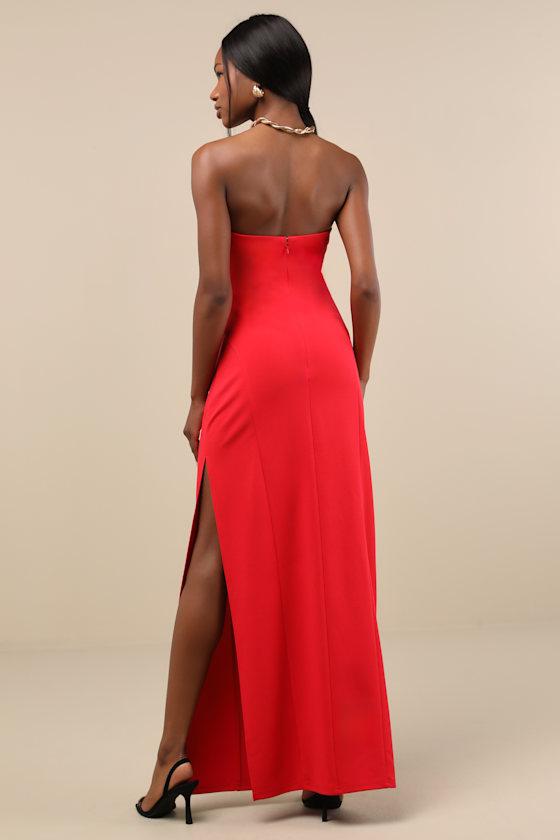 Famous Icon Red Strapless Column Maxi Dress Product Image