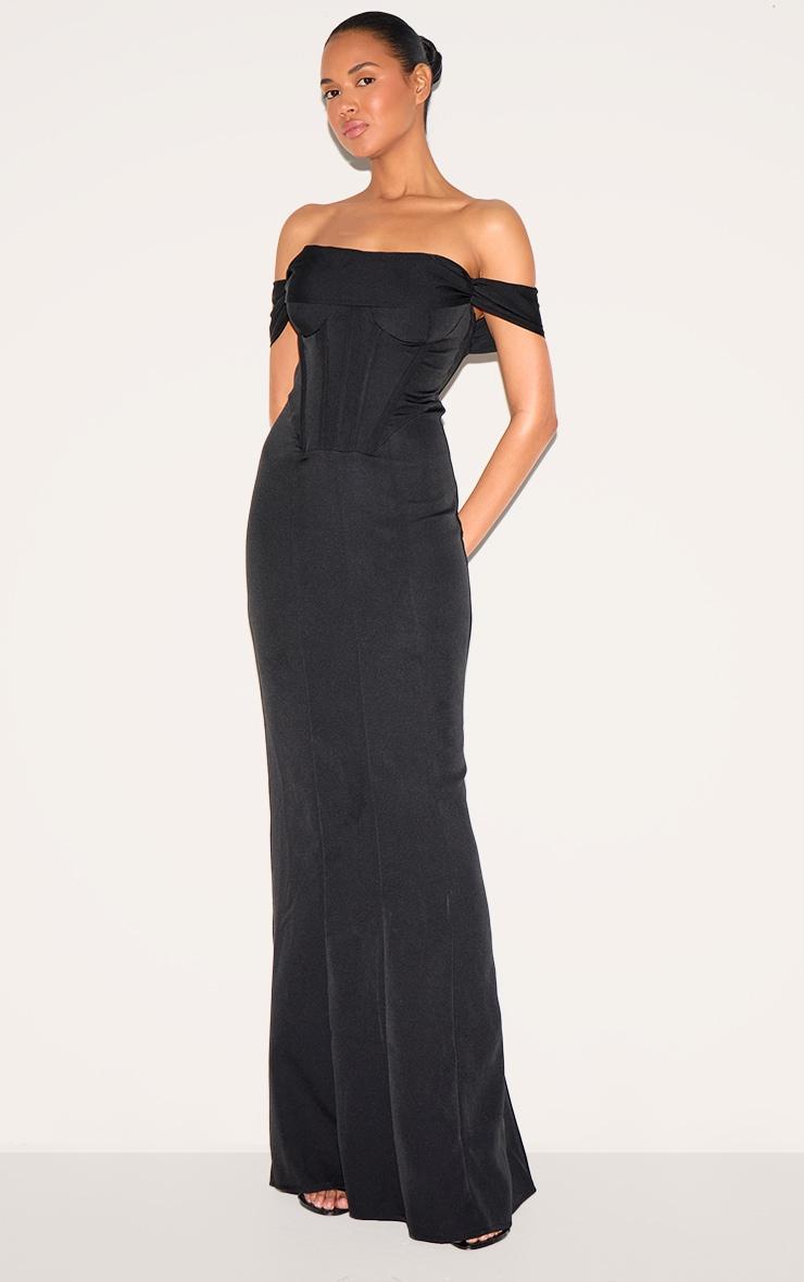 Black Corset Detail Bardot Bridesmaid Dress Product Image