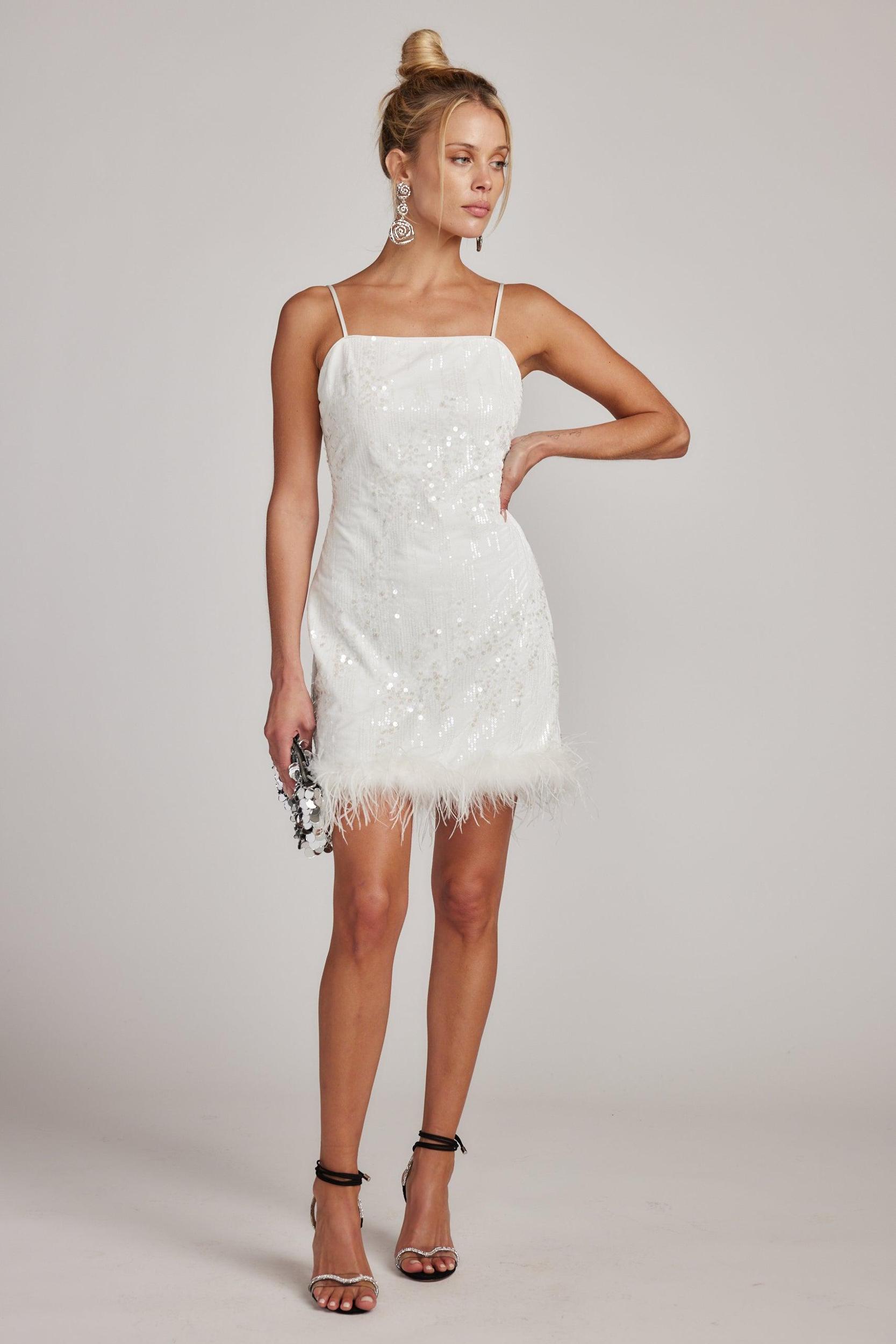 Priscilla Sequin Mini Dress with Feather Trim Product Image