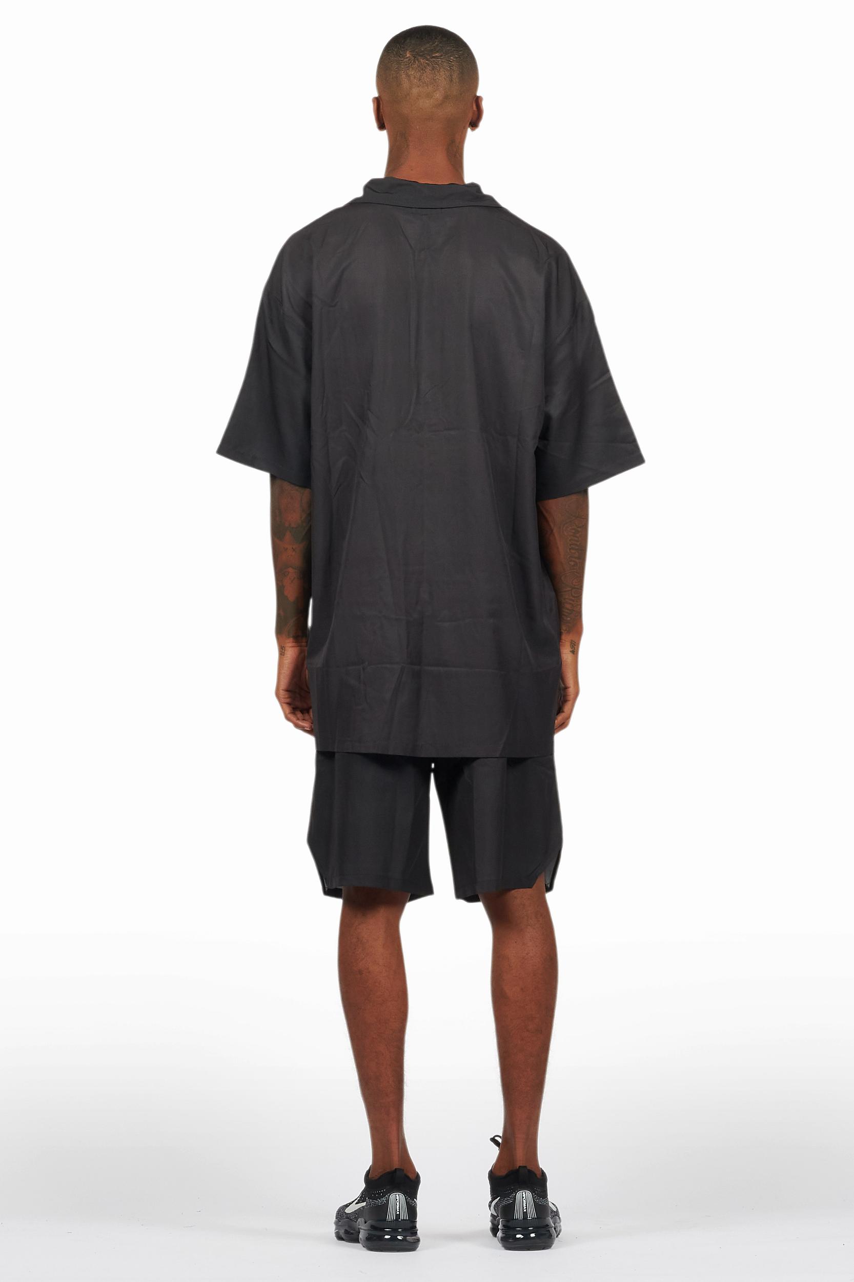 Hustle Black Button Down Short Set Male Product Image