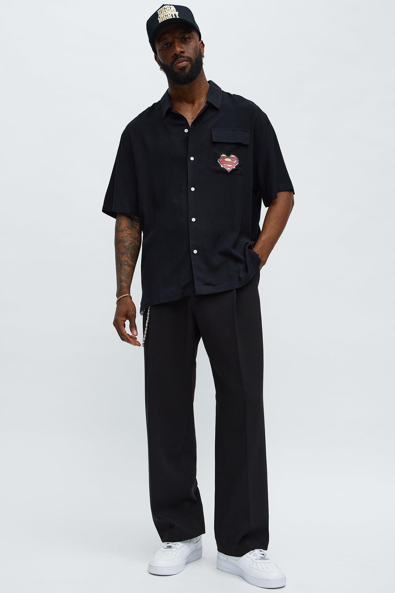 Relaxed Superman Button Up Shirt - Black Male Product Image