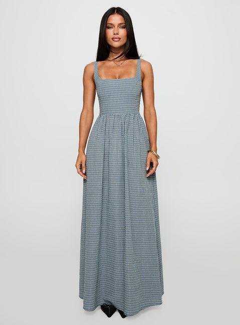Cartmel Check Maxi Dress Navy Product Image