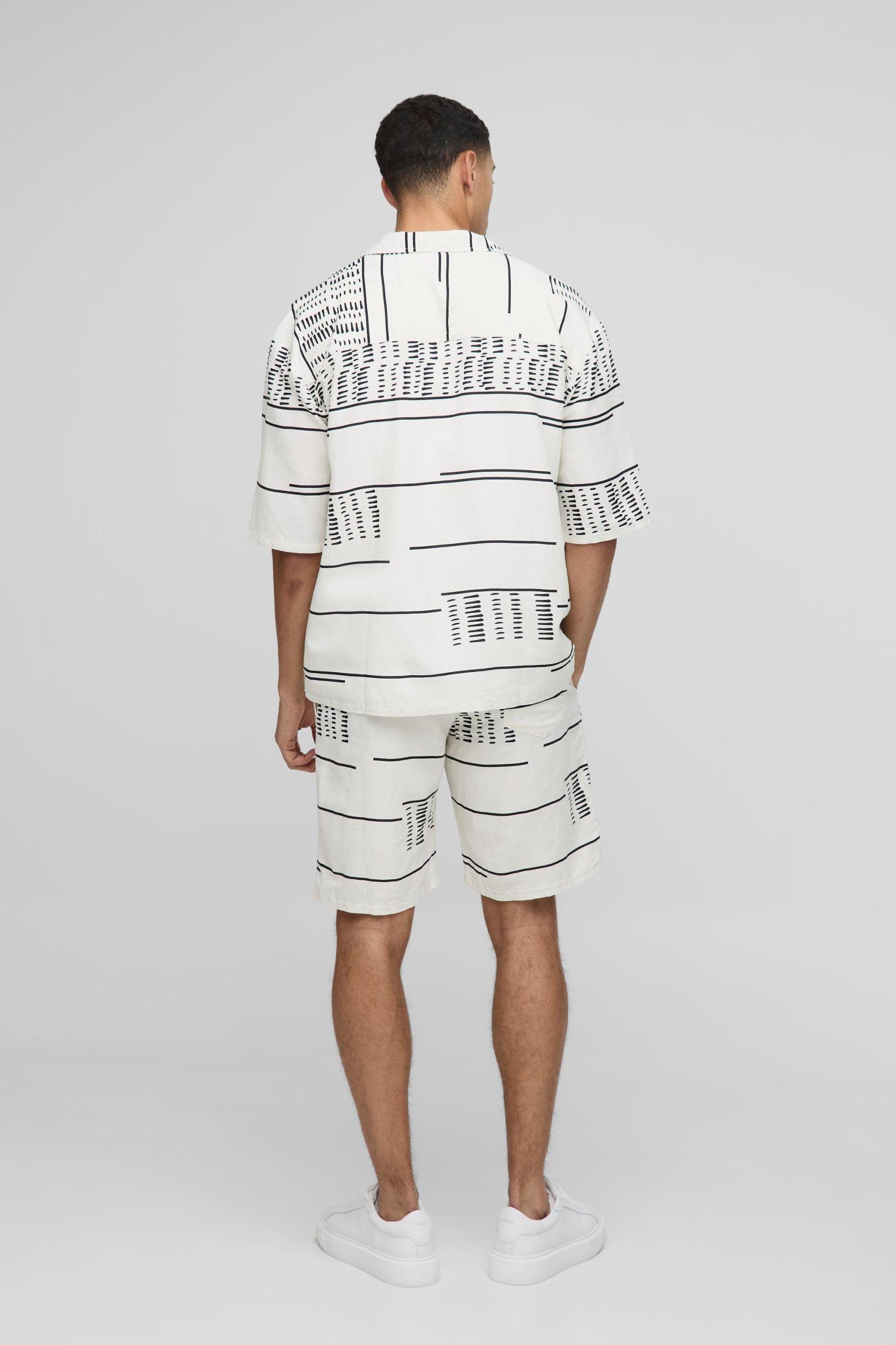 Oversized Drop Revere Printed Linen Blend Shirt & Short Set | boohooMAN USA Product Image
