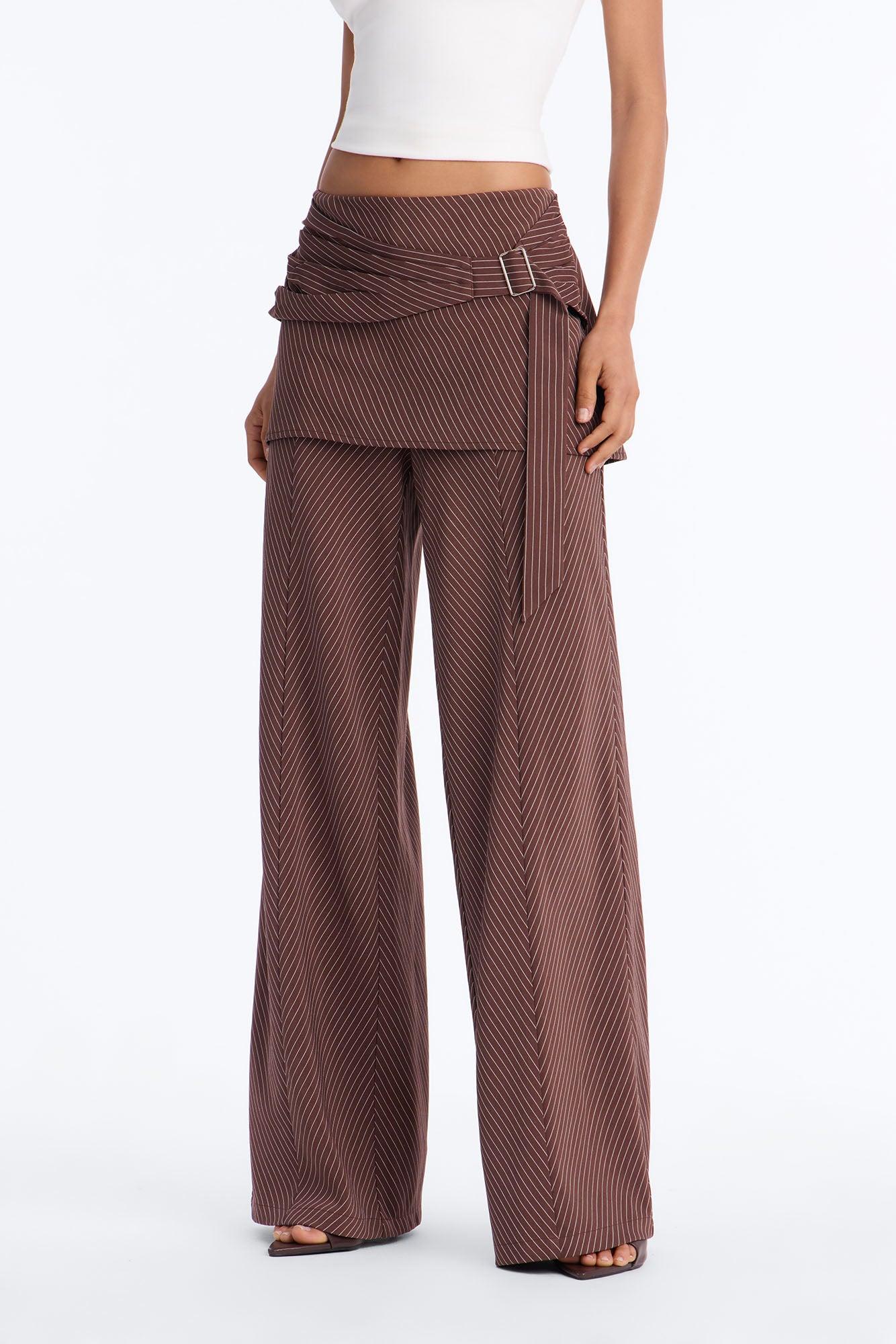 Cummerbund Wrap Waist Skirt Trouser - Brown Female Product Image