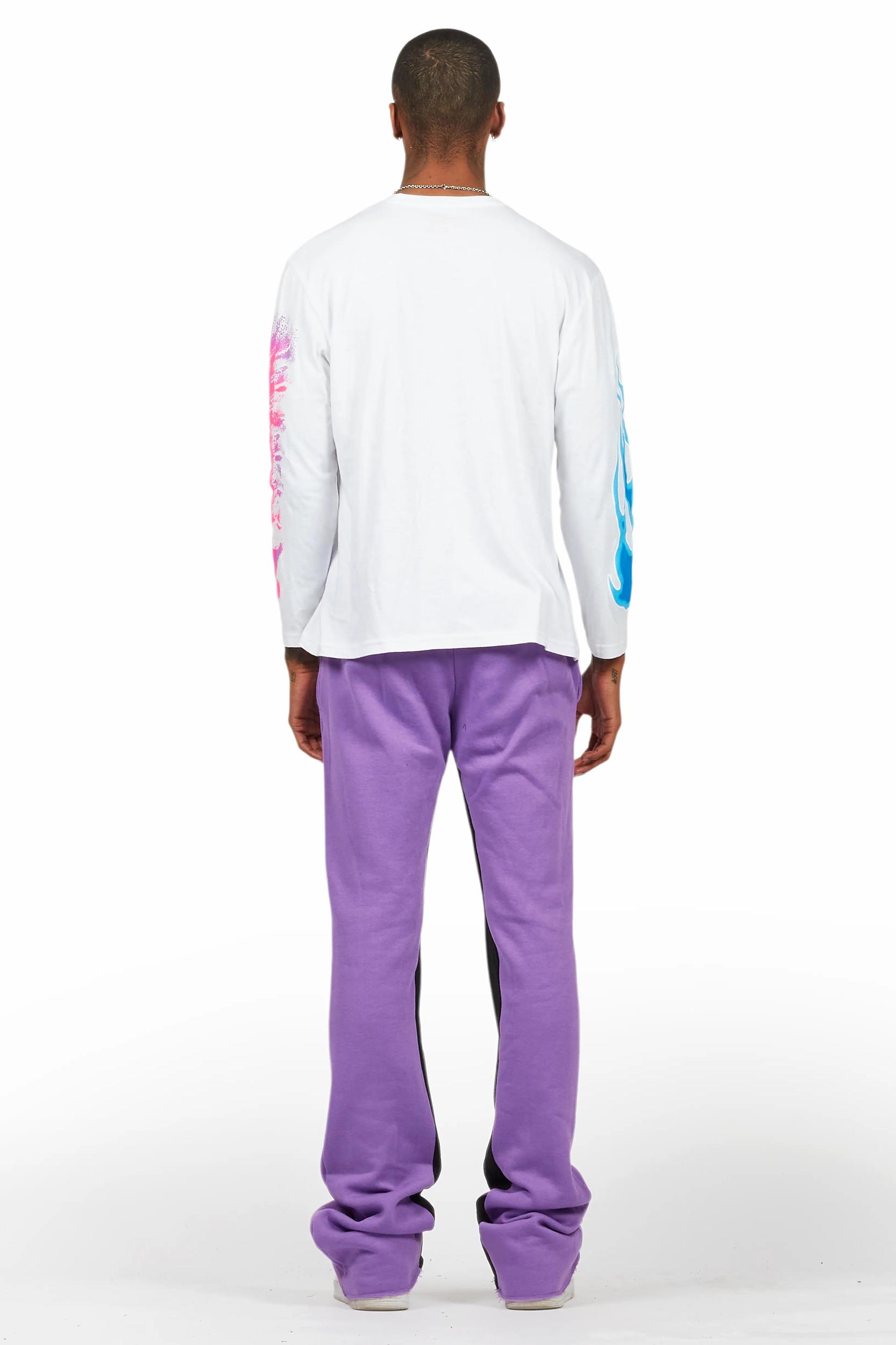Beno Purple/White Long Sleeve T-Shirt/Baggy Pant Set Male Product Image