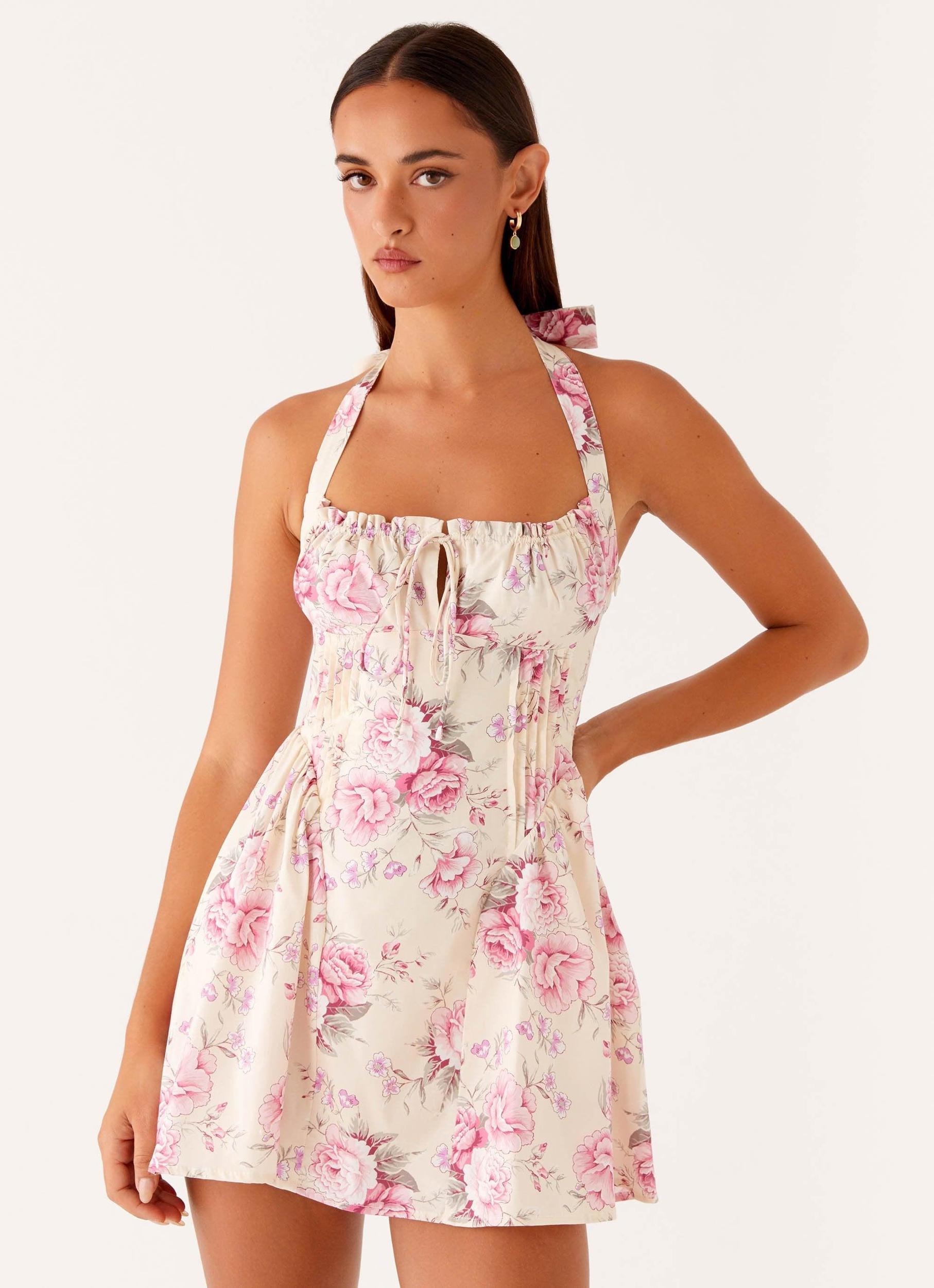 Rosalie Halter Mini Dress - Vintage Pink Floral Product Image