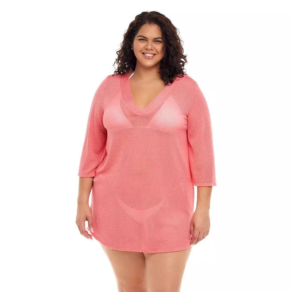 Plus Size Jordan Taylor Bell-Sleeve Sheer Swim Cover-Up Tunic, Women's, Size: 1XL, Pink Product Image
