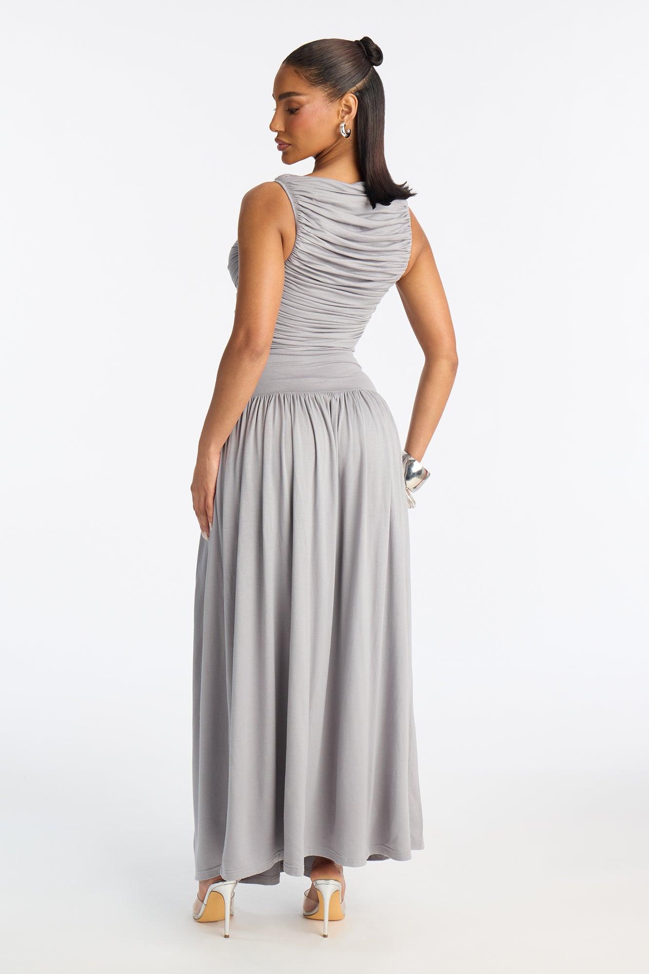 Maisie Ruched Drop Waist Maxi Dress - Grey Female Product Image