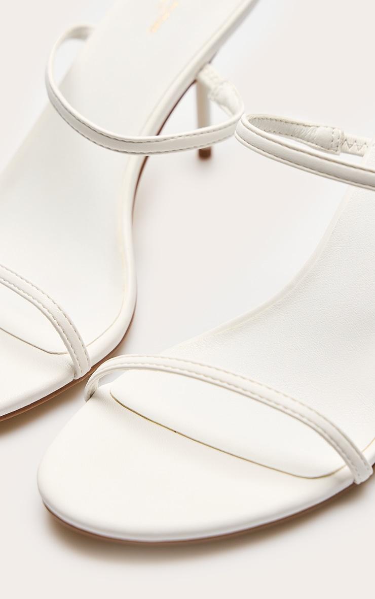 White Wide Fit Pu Round Toe Strappy Stiletto Heeled Mules Product Image