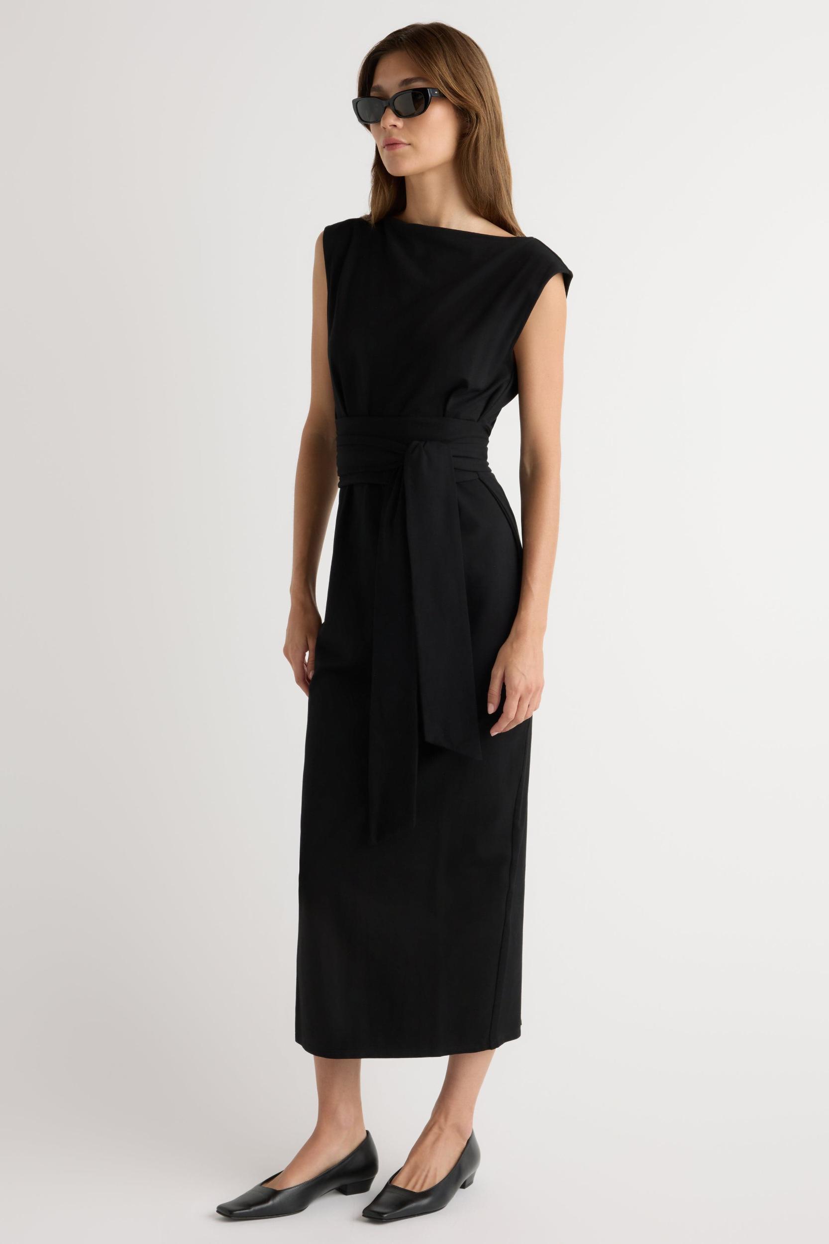 Edina Tie-Front Slit-Neck Dress Product Image