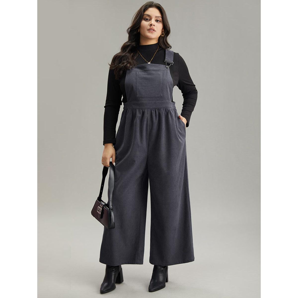 Plus Size Gray Corduroy Adjustable Straps Gathered Pocket Jumpsuit Women Office Sleeveless Spaghetti Strap Work Loose Jumpsuits BloomChic 26/4X Product Image