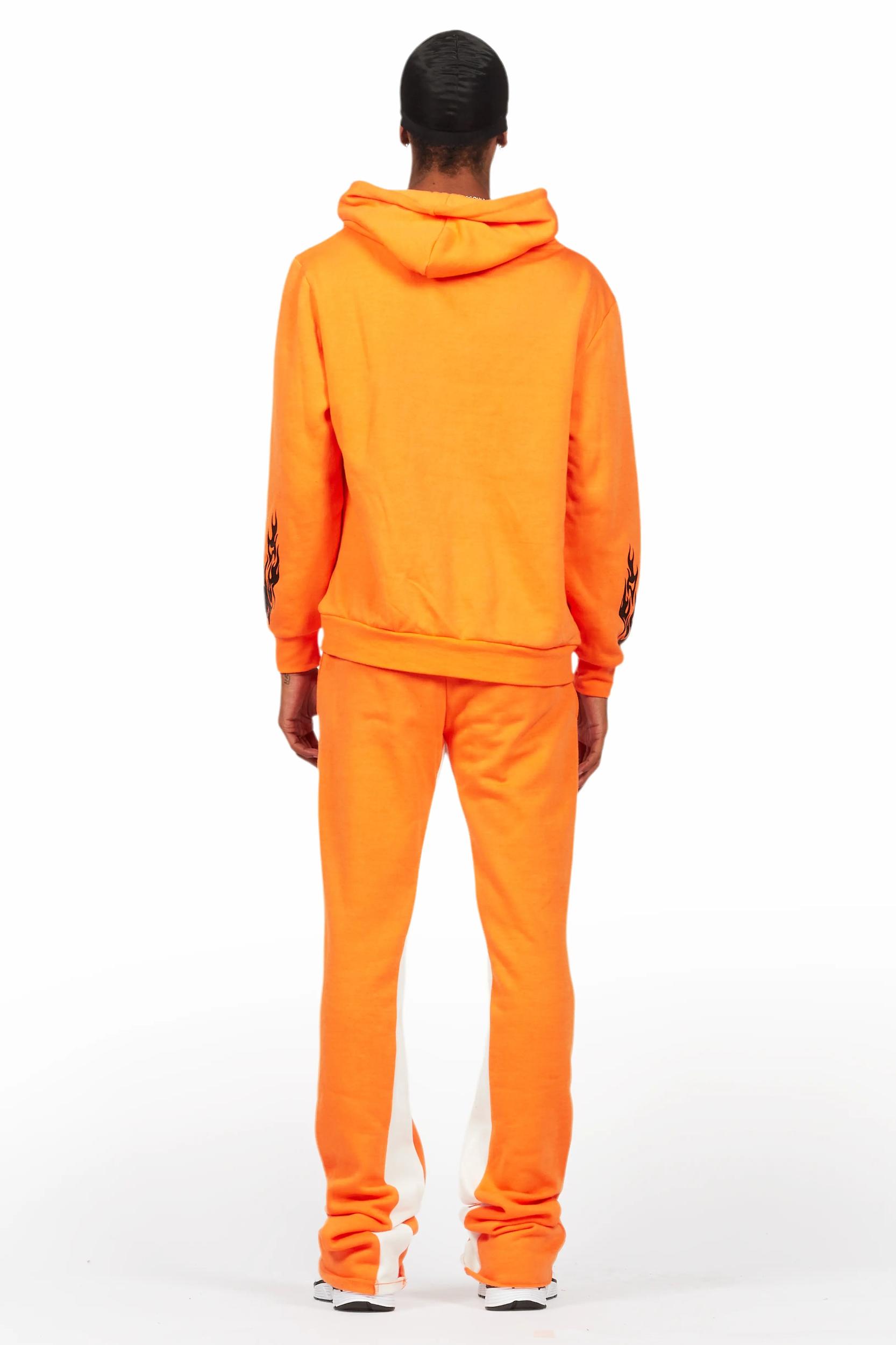 Bubble Orange/Black Hoodie/Baggy Fit Pant Set Male Product Image