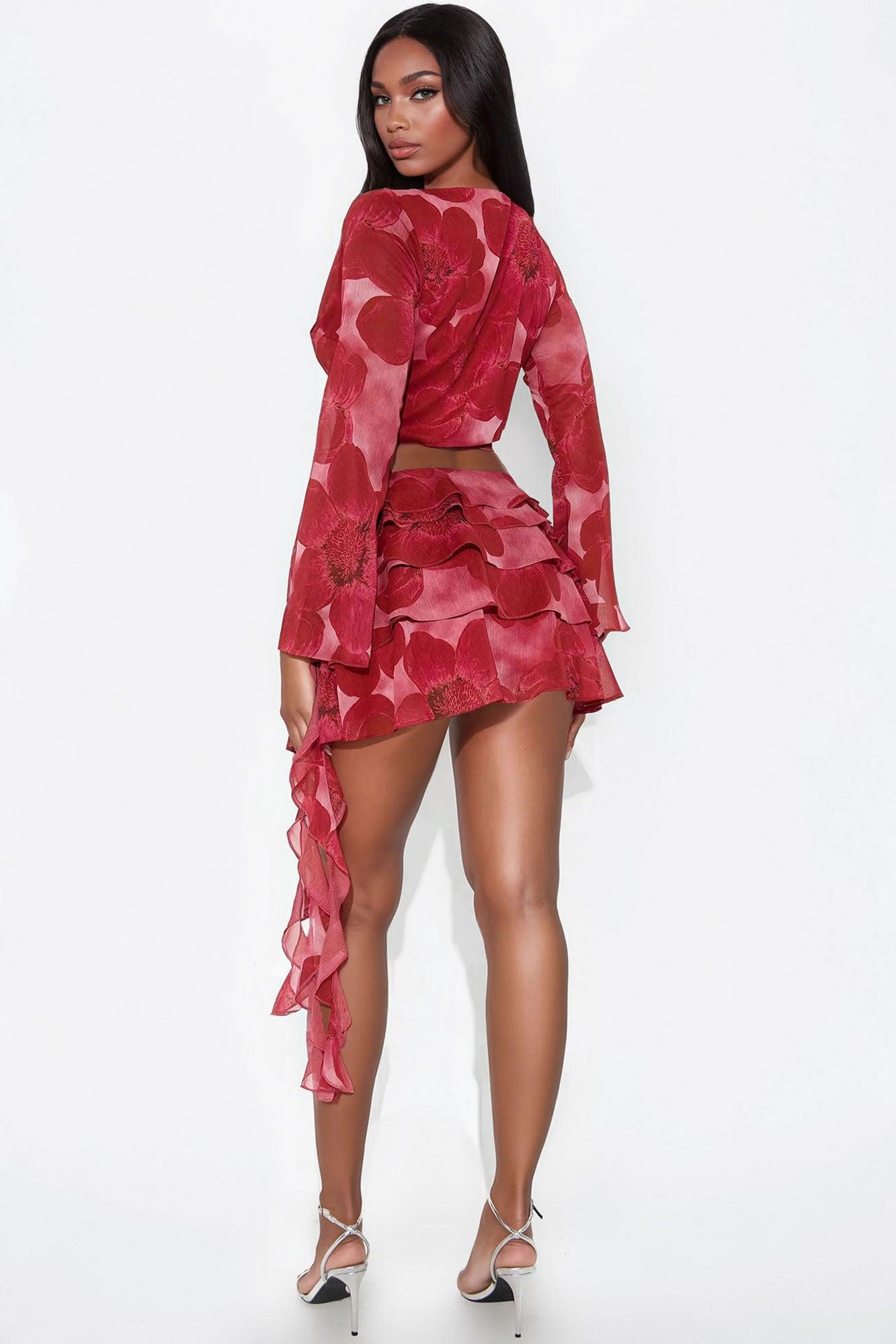 Ex Girlfriend Vibes Mini Skirt Set - Burgundy Female Product Image