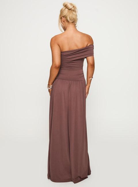 Decadence Strapless Maxi Dress Brown Product Image