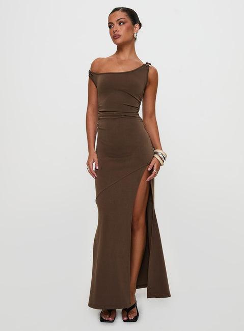 Rios One Shoulder Maxi Dress Brown Product Image