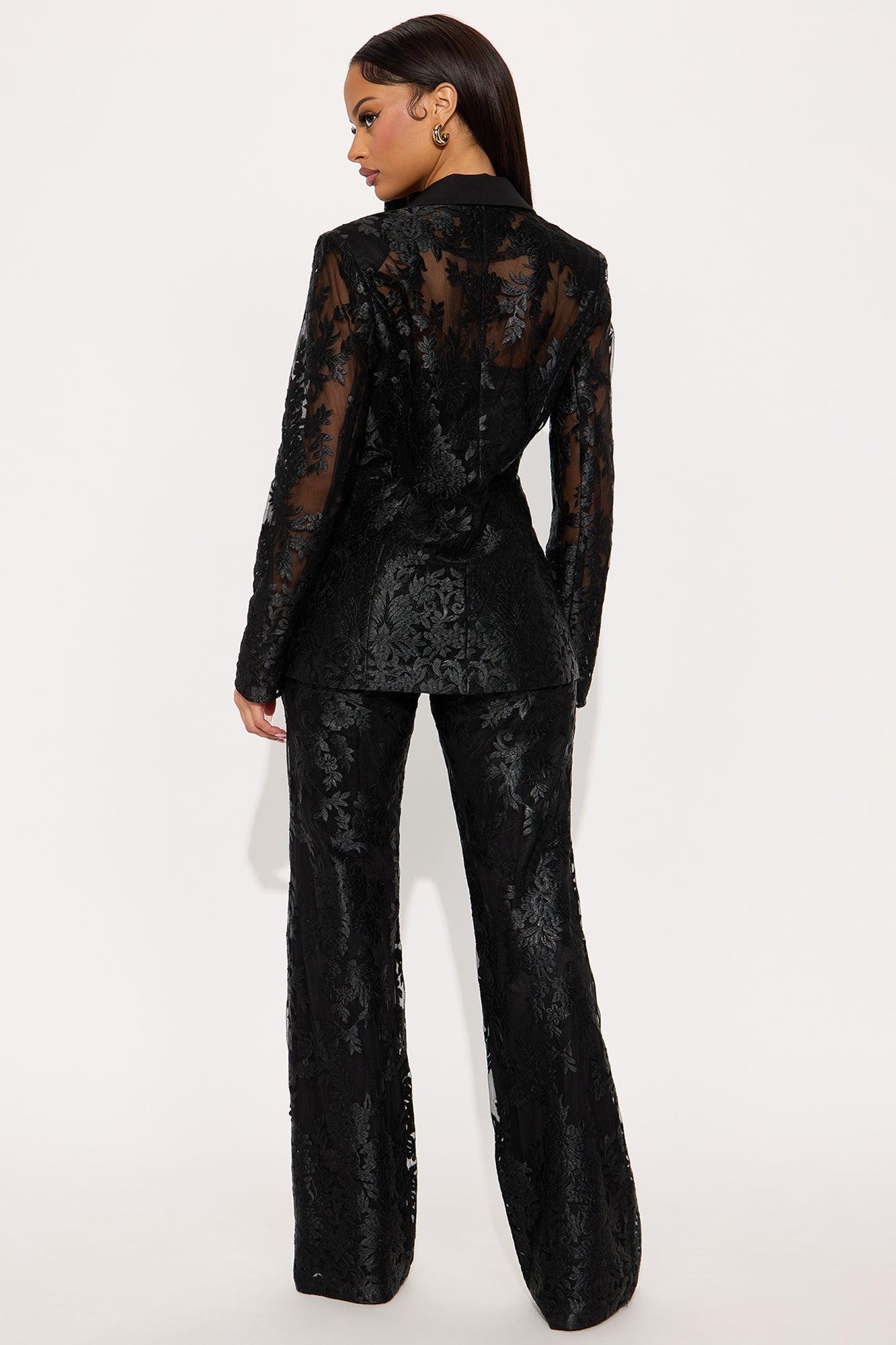 Sheer Power Lace Pant Set - Black Female Product Image