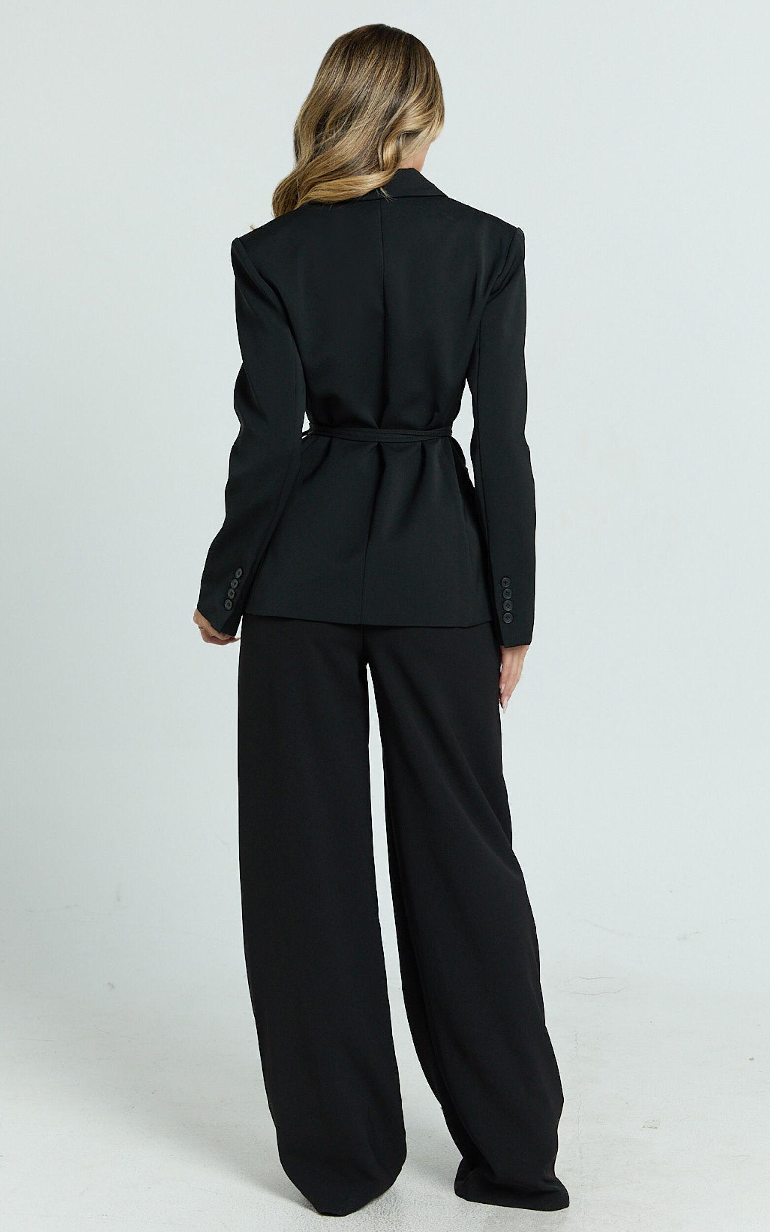 Harlee Blazer- Belted Cinch Waist Blazer in Black Product Image