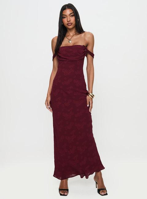 Azura Off The Shoulder Maxi Dress Burgundy Product Image