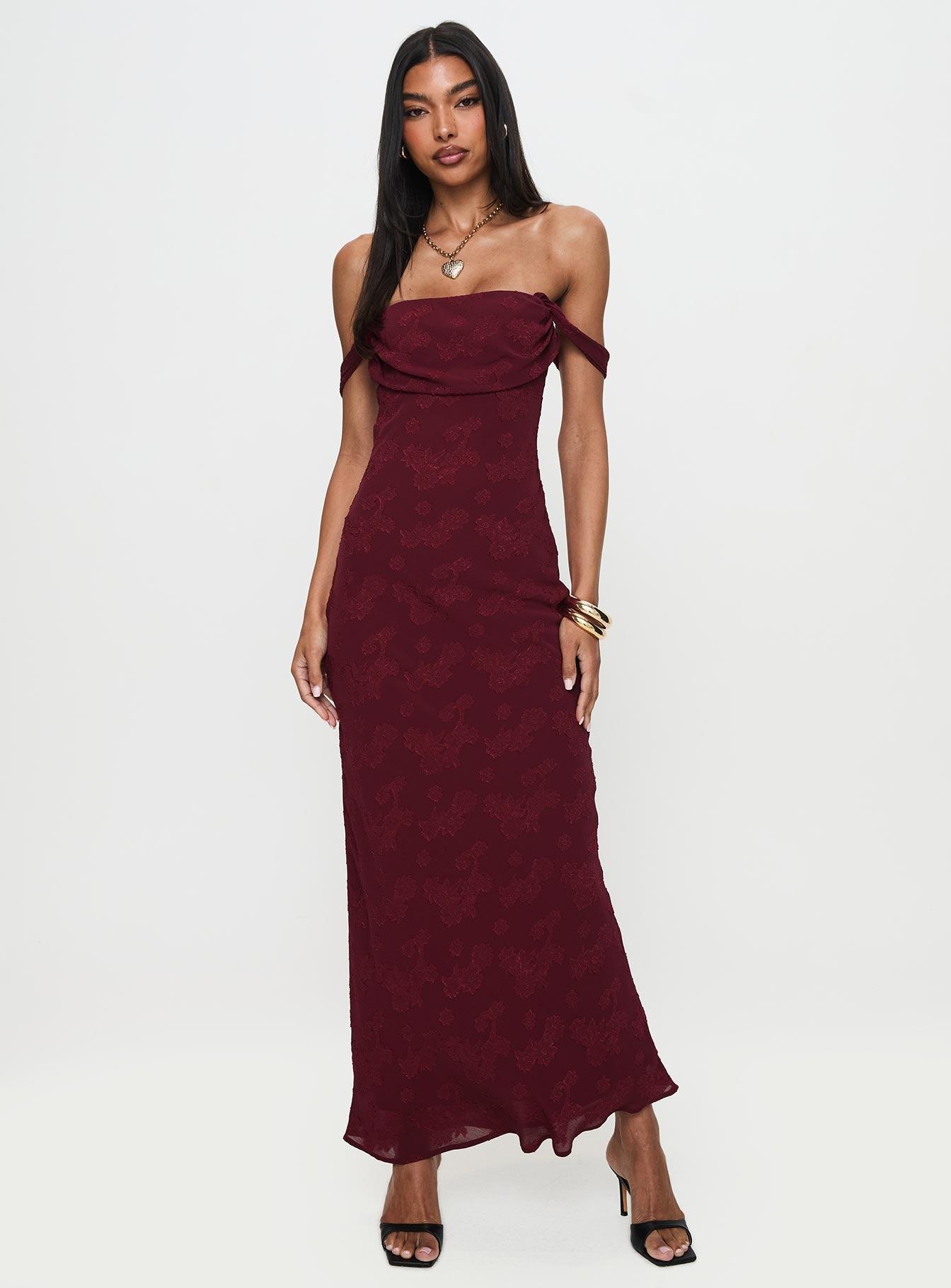 Azura Off The Shoulder Maxi Dress Burgundy Product Image