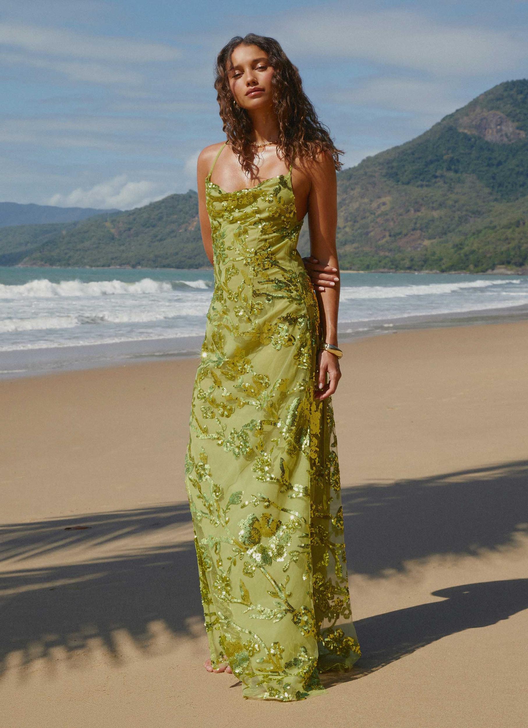 Havana Sequin Maxi Dress - Lime Product Image