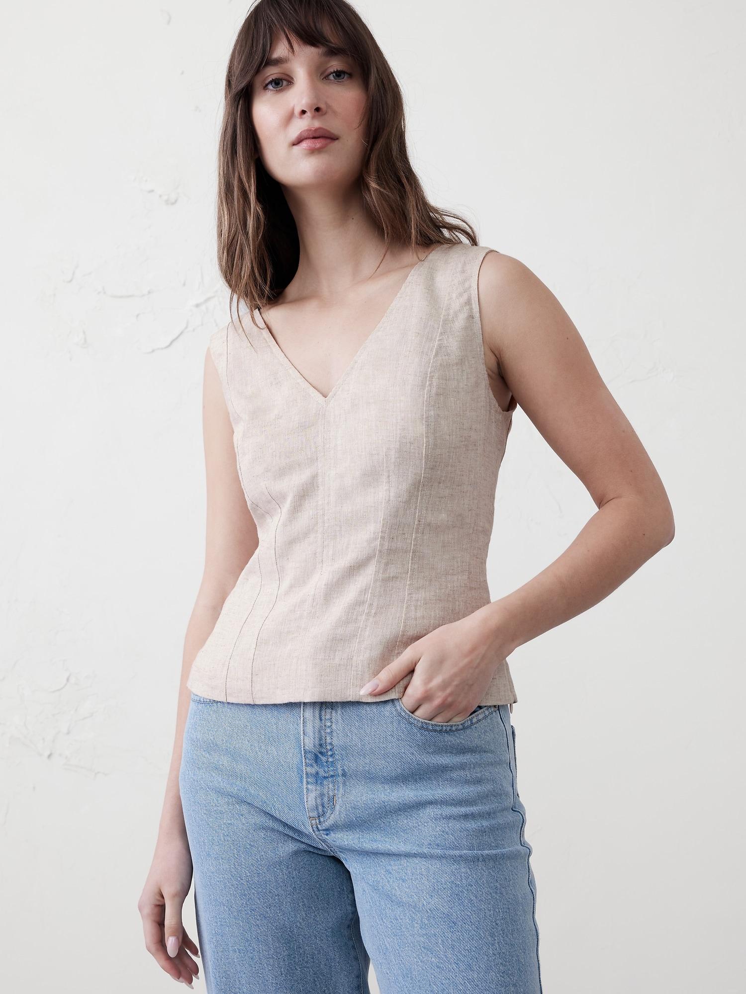 Linen-Blend Corset Top Product Image