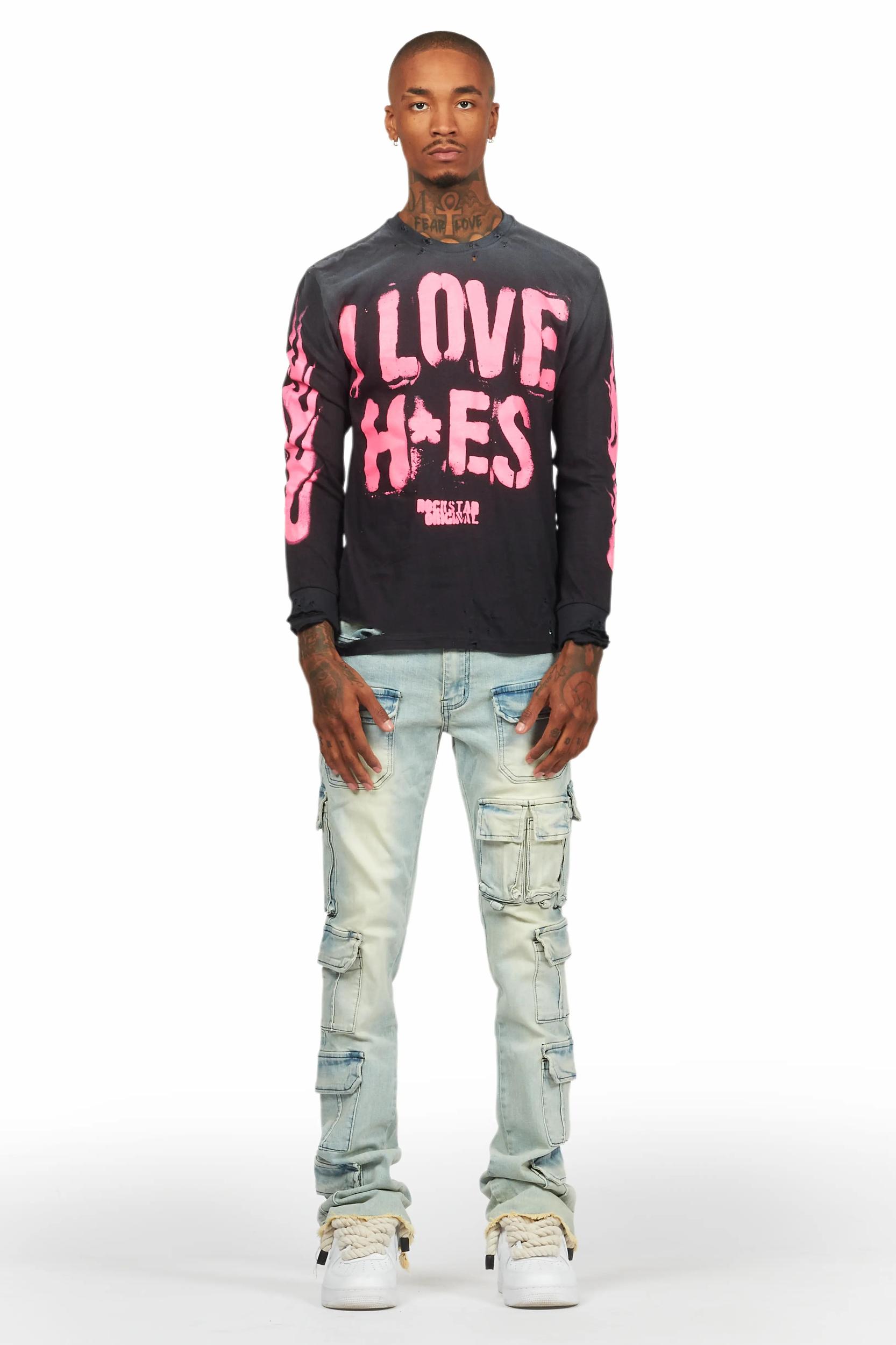 Valery Blue Stacked Flared Cargo Jean Male Product Image