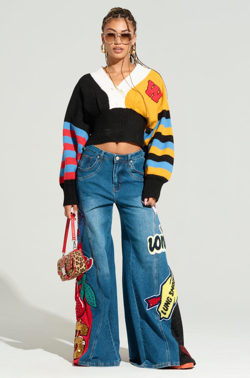 NOT SORRY PATCHWORK DENIM JEANS Product Image