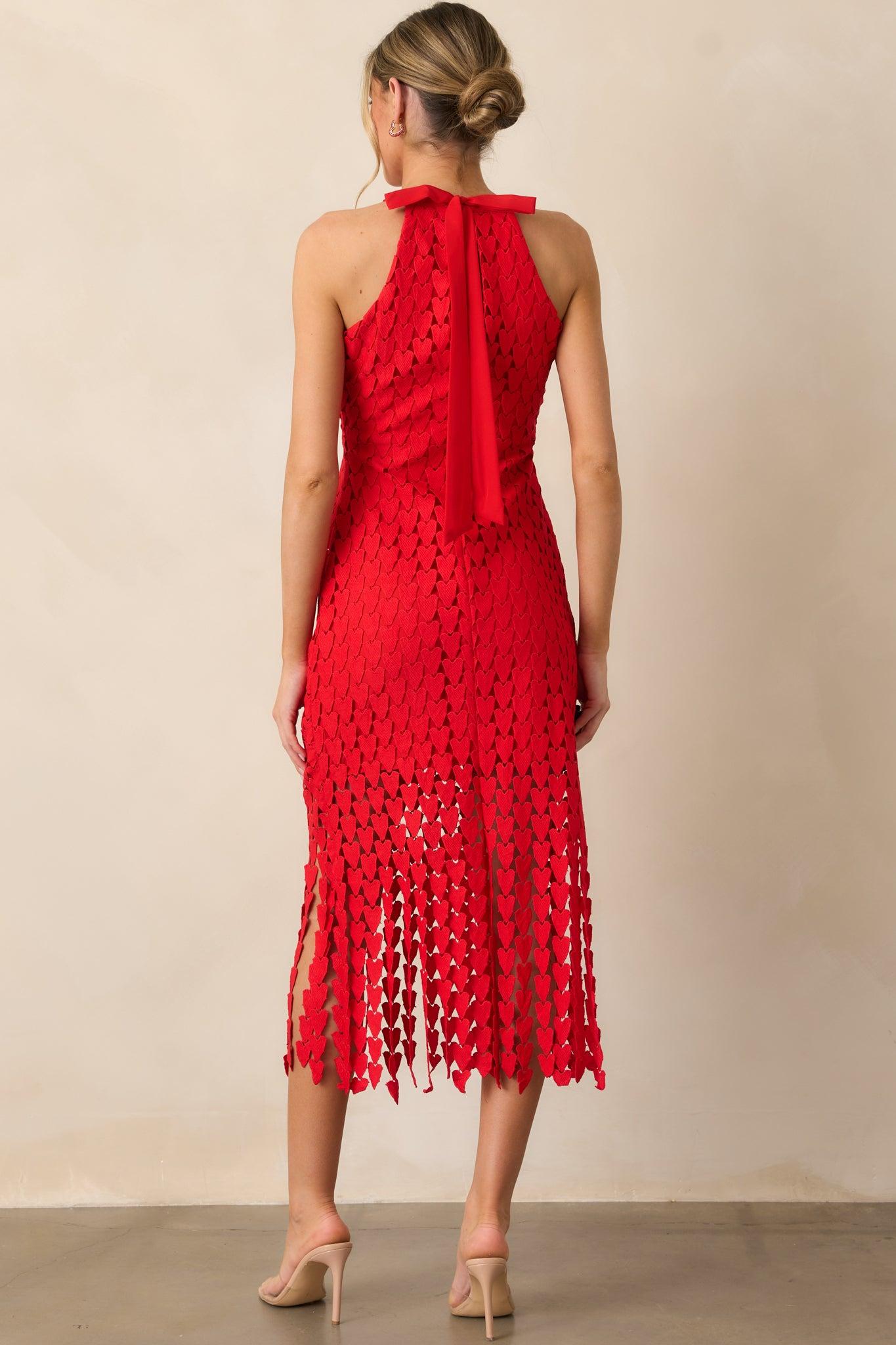 Heart On Display Red Heart Lace Midi Dress Product Image