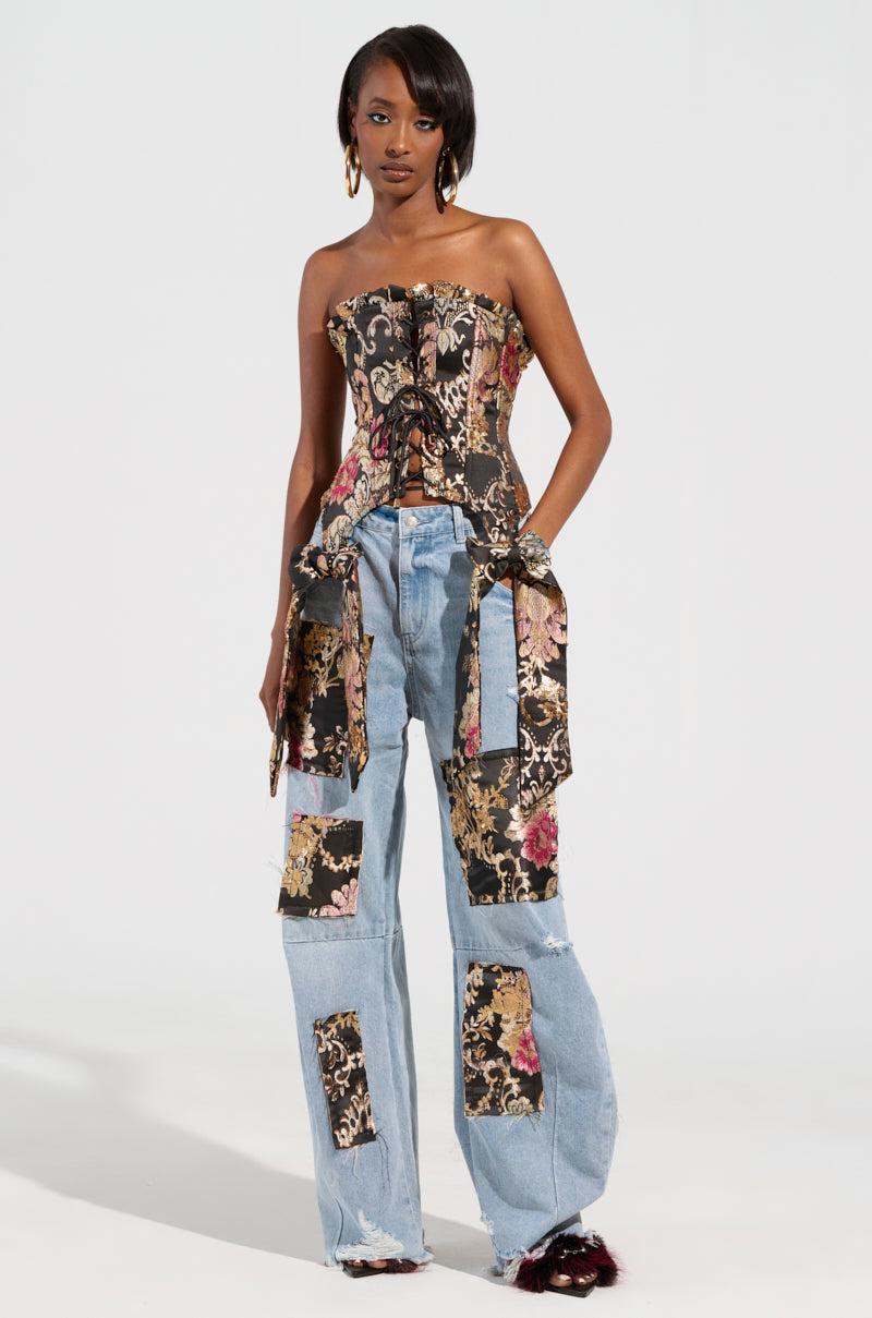 QUEENDOM BROCADE PATCH RELAXED DENIM Product Image