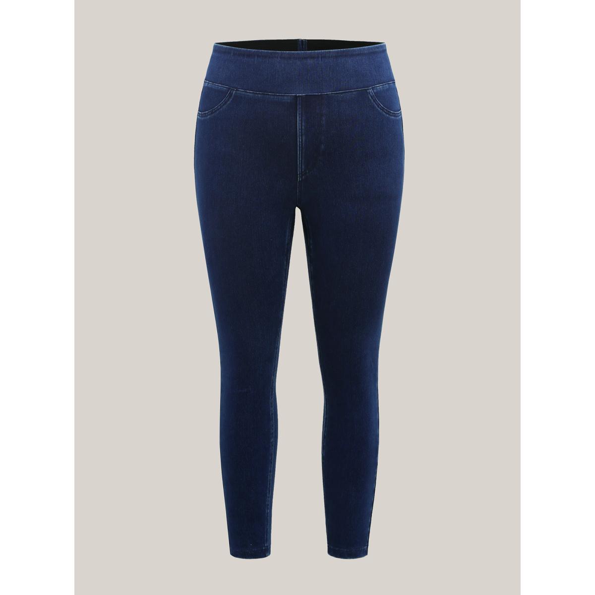 Plus Size Yoga Stretch Classic Skinny Fit Knit Denim Women Darkindigo Leisure High stretch Slanted pocket Jeans BloomChic 18-20/2X Product Image